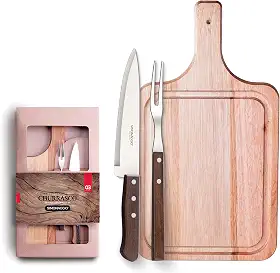 SIMONAGGIO Conjunto de Talheres de Aço Inox Para Churrasco - Kit Churrasco - Faca Peixeira 7" e Garfo Trinchante Com Cabo de Madeira - 2 Peças