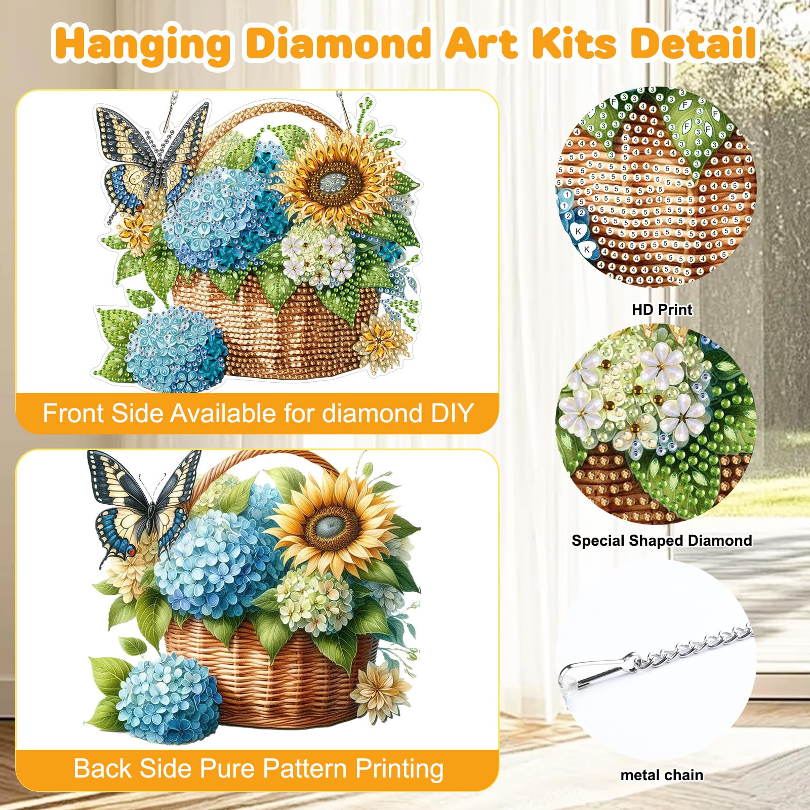 HEIBAGO Diamond Painting Pendentif Fleur, DIY Ballon Forme Spéciale