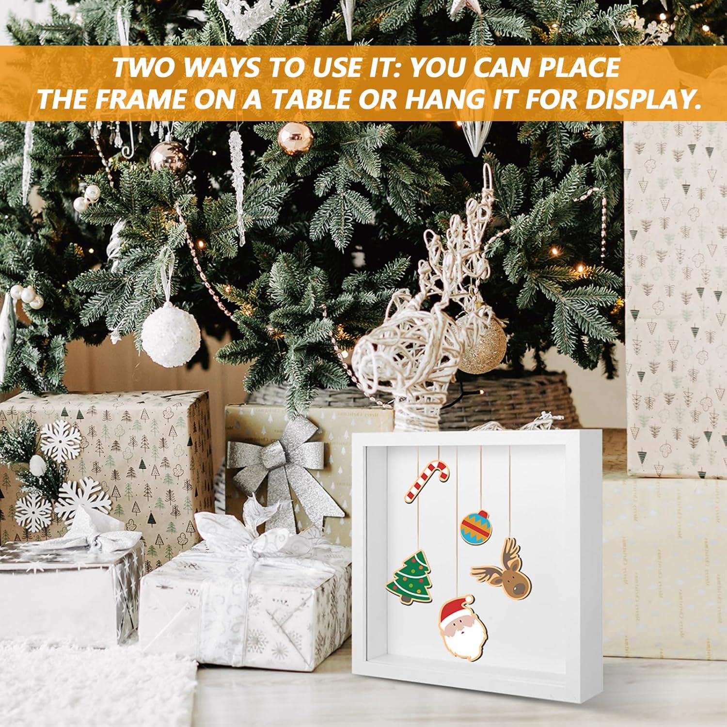 4 Pack Shadow Box Frames, 8 x 8 Inches Square Artificial Board Shadow Boxes Display Case, White 3D Picture Frames for Photos, Dried Flowers, Wall Mounted Handicraft Photo Frame