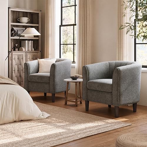 Miniatura 9 de LINSY Juego otomano de silla decorativa silla de barril de chenilla con reposapiés, moderna silla de lectura pequeña de mediados de siglo, sillón