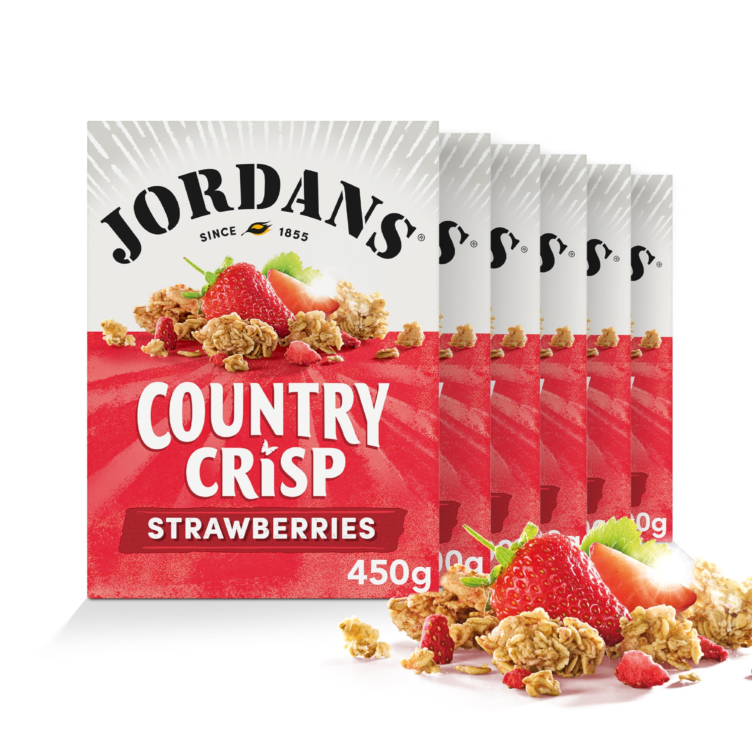 Country Crisp Strawberry Breakfast Cereal - Oat Clusters with Strawberries - No Artificial Flavours or Preservatives - British Baked Cereal - 450g (Pack of 6 x 450g)