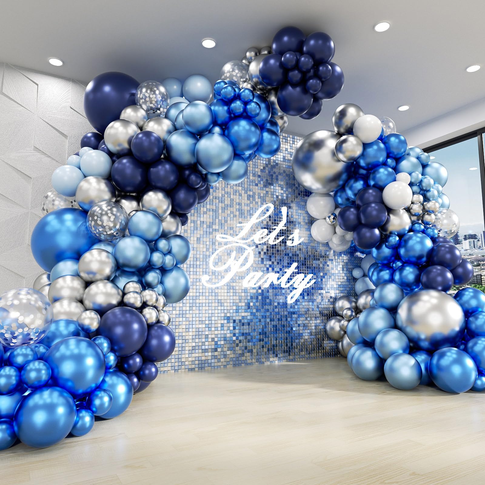 Photo 1 of 134pcs Blue Balloon Arch Kit, Blue Balloon Garland with Blue and Silver Balloons for Wedding Baby Shower Graduation Birthday Party Decorations