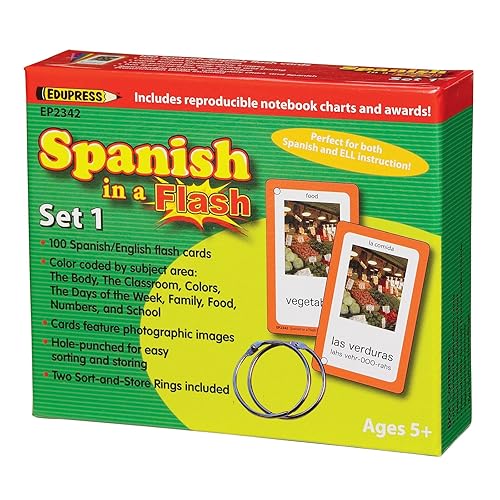 Edupress EP-2342 Spanish in a Flash Set 1, 1.5" de altura, 4.5" de ancho, 5" de longitud (104 tarjetas por paquete)