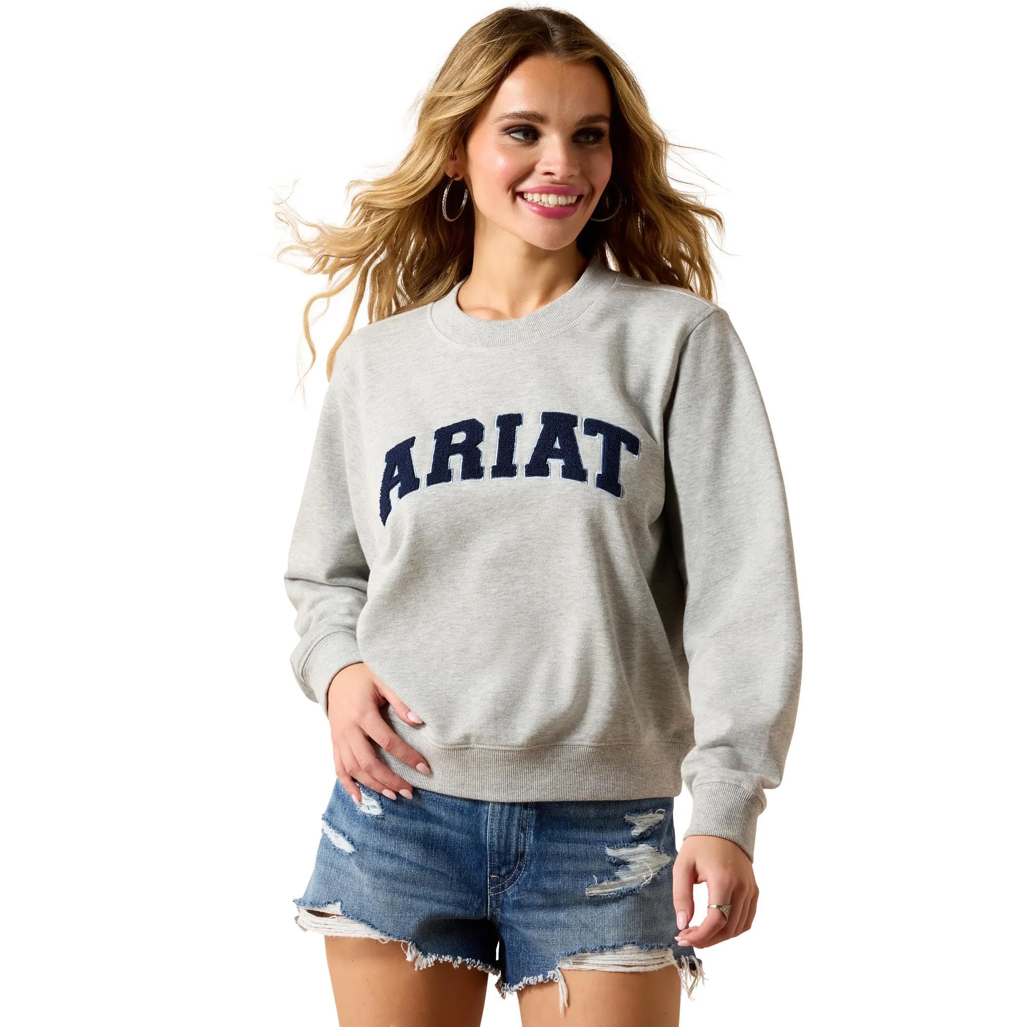 ARIAT Women's Essential Crew Sweatshirt Light Heather Grey