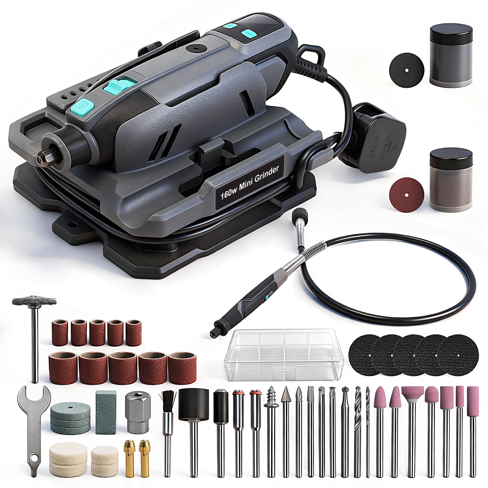 BlueMars Rotary Tool Station, 160W Engraving Tool with LCD Display, Flexible Driver, Variable Speed, Multi-Function Tool for Grinding, Polishing, Cutting, Sanding, 1.8m Cable, 123pcs Accessories Kit
