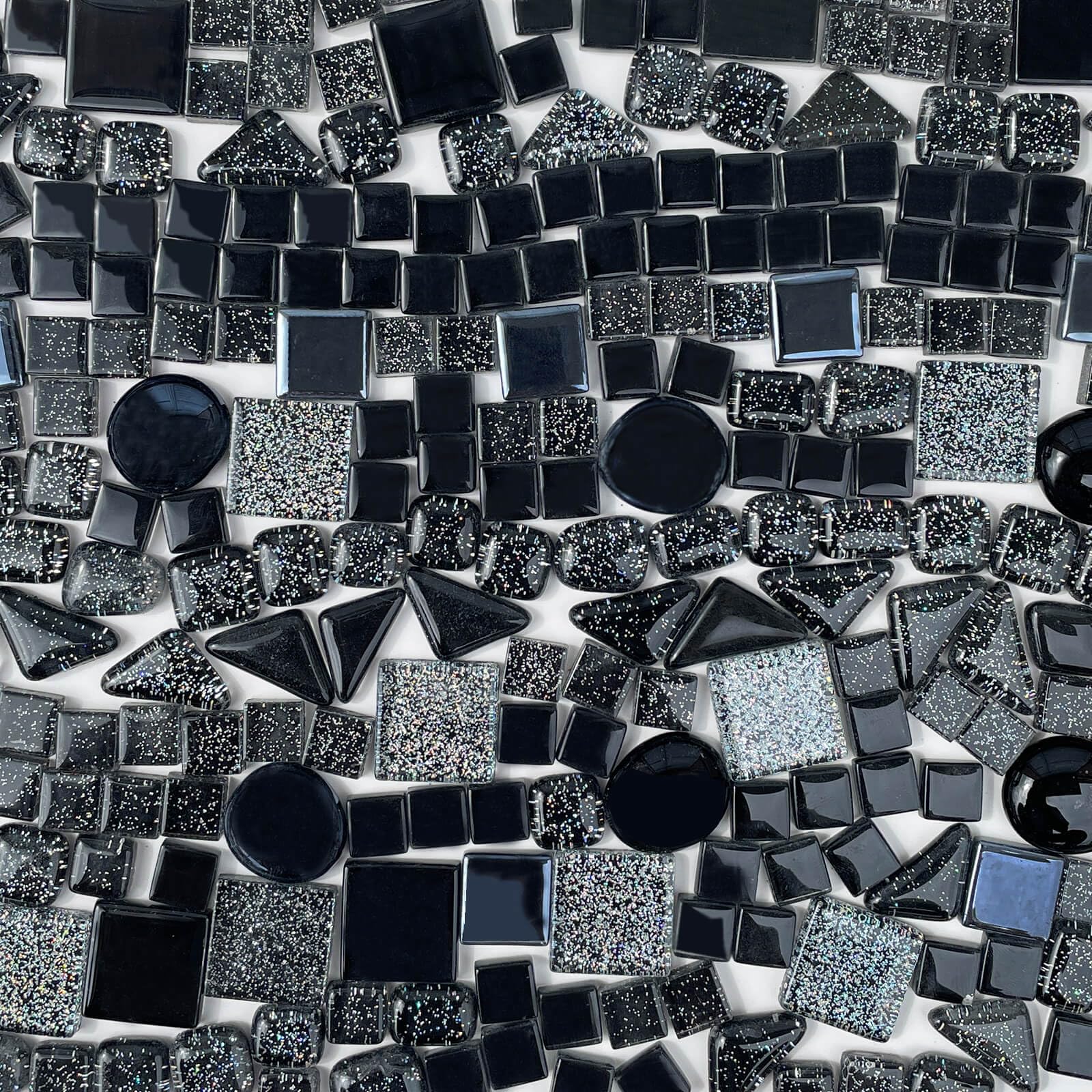 LITMIND 1.1 LB Black Irregular Glass Mosaic Tiles with Backing, Assorted Mosaic Shapes for Creative Crafts – Ideal for Adult Mosaic Kits, Puzzles, and Artwork Projects