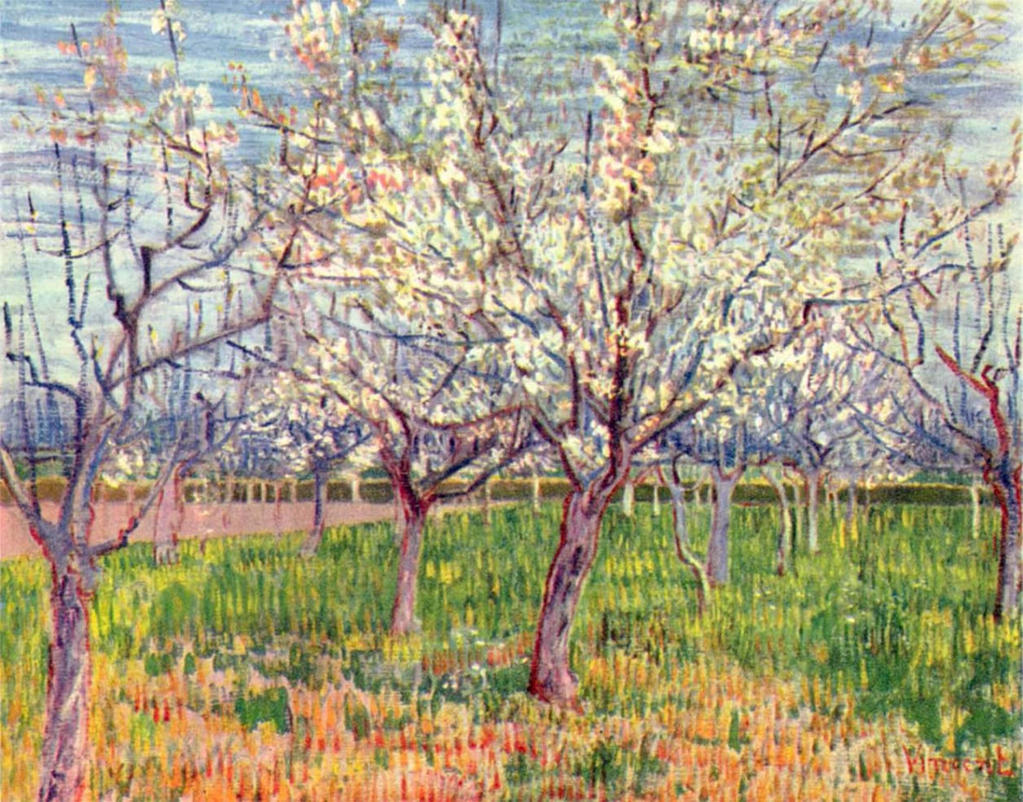 RZHRHJES Retro Picture Portrait Oil Painting Modern Wall Artwork Flowering Orchard Canvas Poster for Office Decor 60x90cm