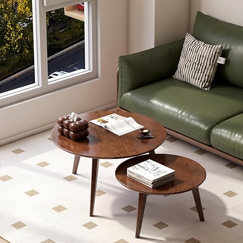 Miniatura 20 de Mesa auxiliar redonda 100% roble macizo, mesa pequeña con marco estable, mesa auxiliar redonda, mesa auxiliar pequeña para sala de estar,