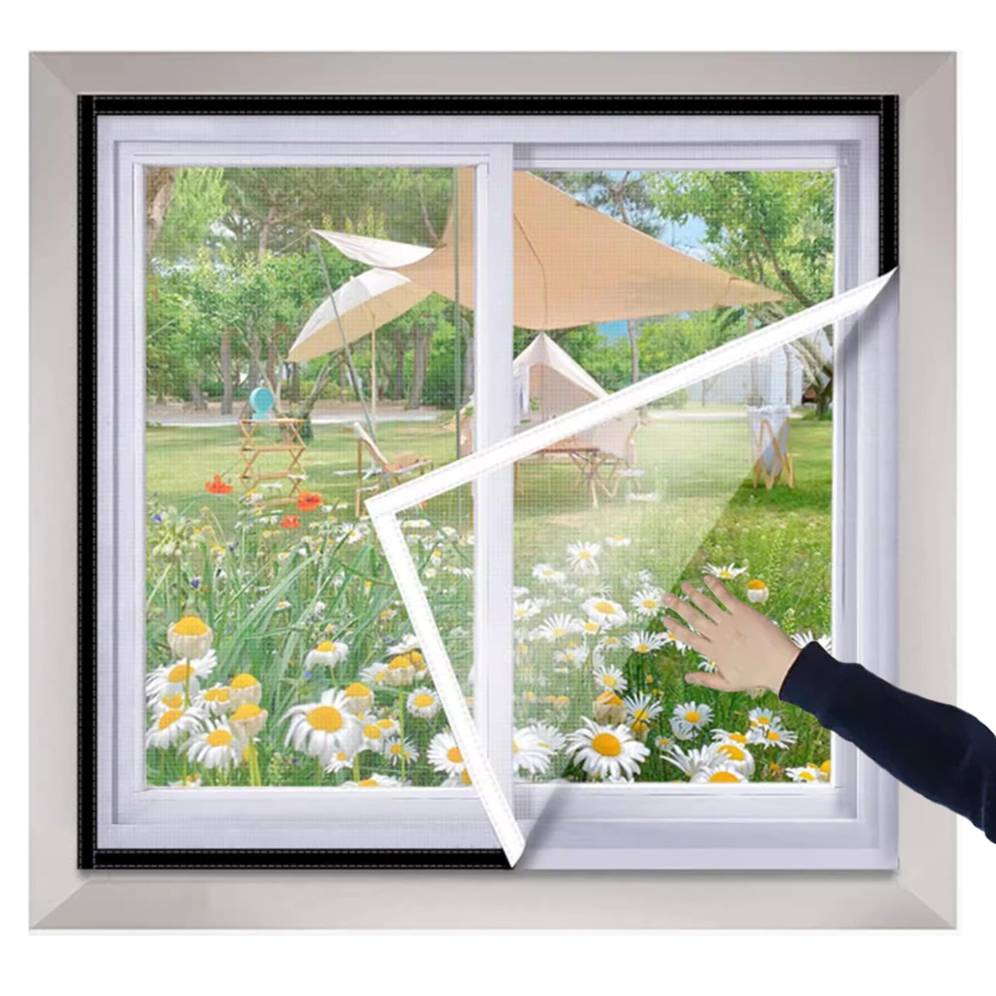 XXIUDEE Custom Cat Protection Window Mesh Net, Cats Window Safety Net Window Protection for Cats, Self-Adhesive Fly Screen Netting, Window Screen Mesh with Zipper