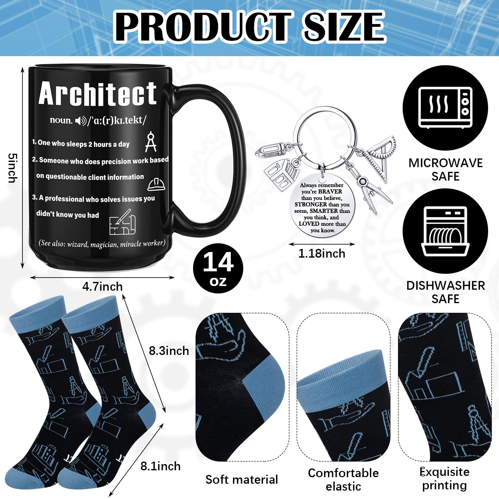 Panitay Architecture Gifts Set for Men 9 in 1 Multi Tool Pen 14 oz Architecture Coffee Mug Keychain Sock Gadget Birthday Retirement Christmas Gift for Father Mechanical Electrical