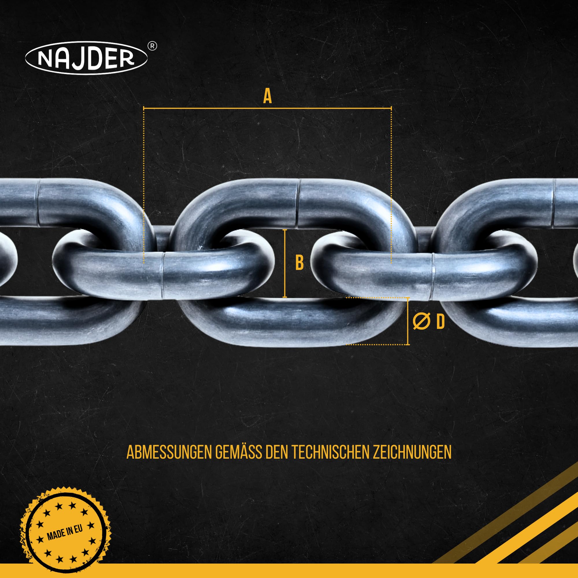 NAJDER Edelstahlkette 5m, Edelstahl Ketten, Sicherungskette, Kette Hängesessel, Absperrketten, Max 1180kg, 5mm x 5m, DIN 766, Dicke 5mm, Edelstahl A4, Inox, AISI 316, Premium Qualität