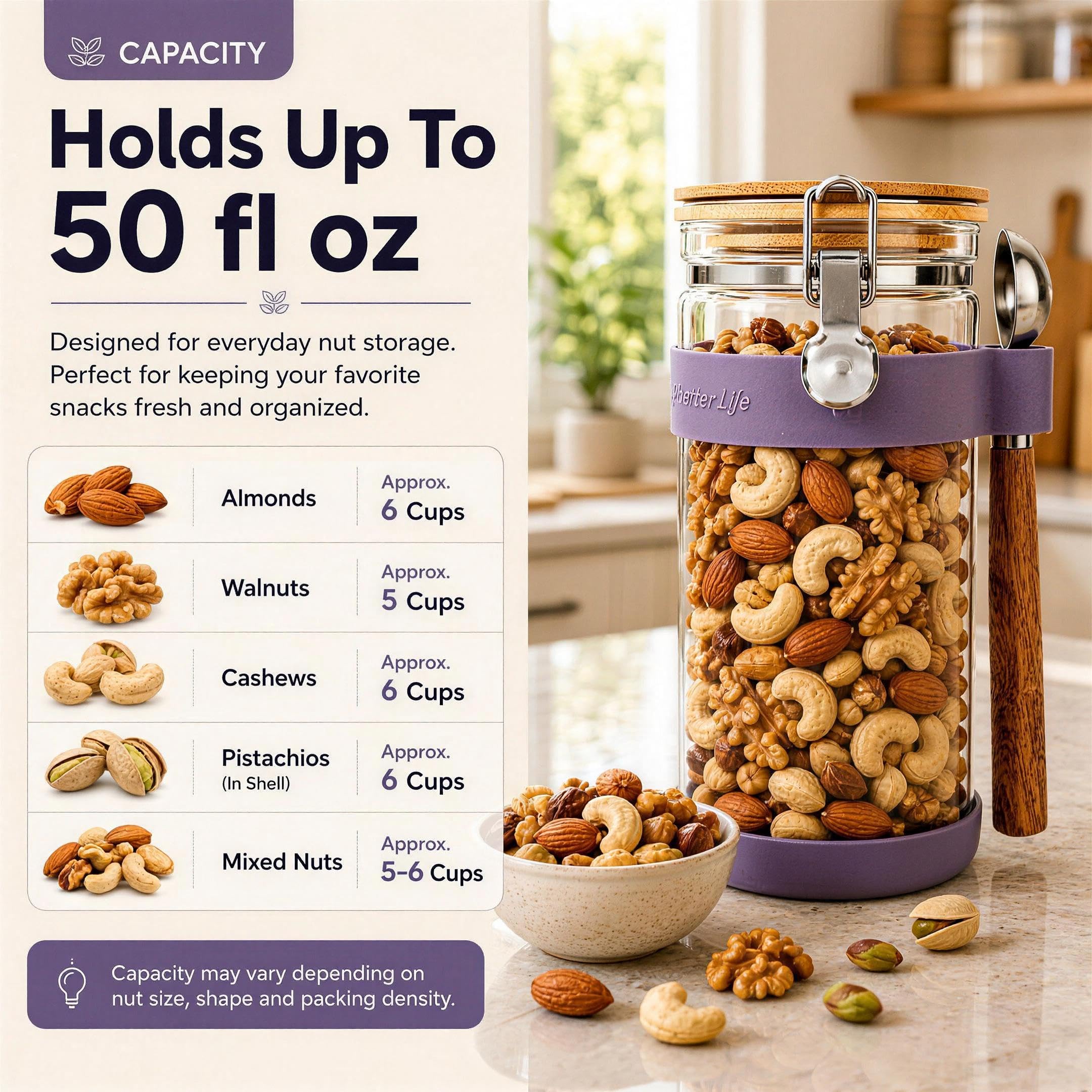 KKC Home Accents Kaffee-Vorratsdosen mit Bambus-Klemmdeckel, luftdichter Behälter für Zucker, Salz, Kaffeebohnen, losen Tee, Nüsse, Speisekammer-Organisation, 150 ml, Violett