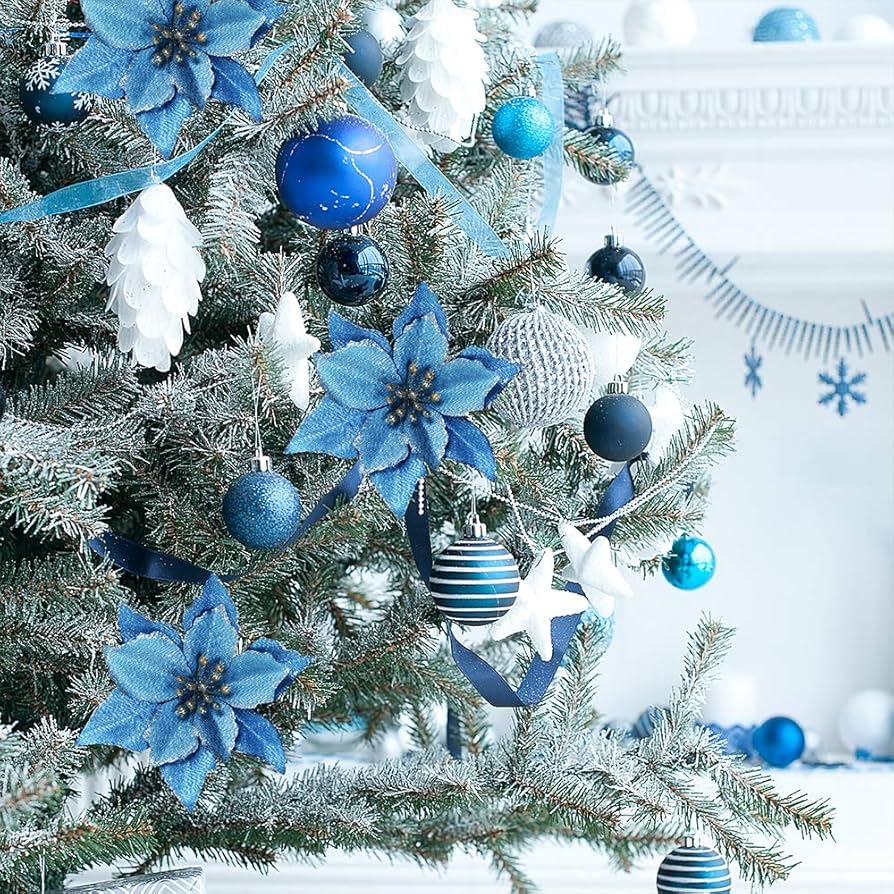 Amazon｜クリスマスブルーグリッター ポインセチア フラワーピック