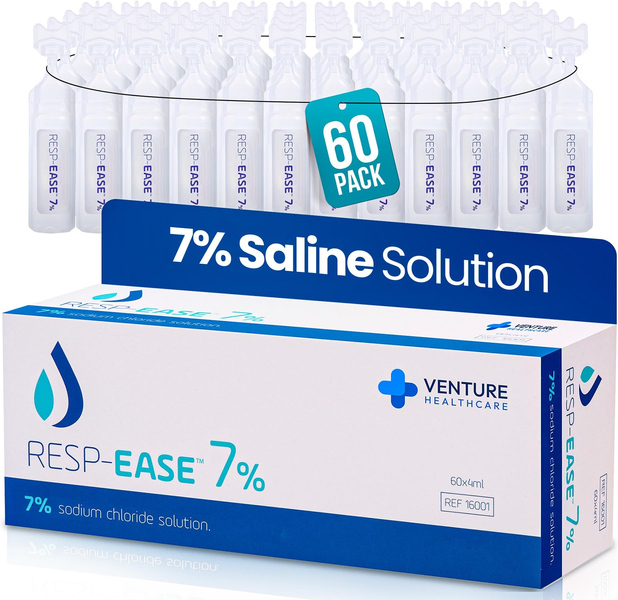 7% Sterile Hypertonic Saline Solution for Inhalation via Nebuliser - Helps Clear Airways and Congestion from Lungs - 60 x 4ml Vials - Strong Nebuliser Saline Solution