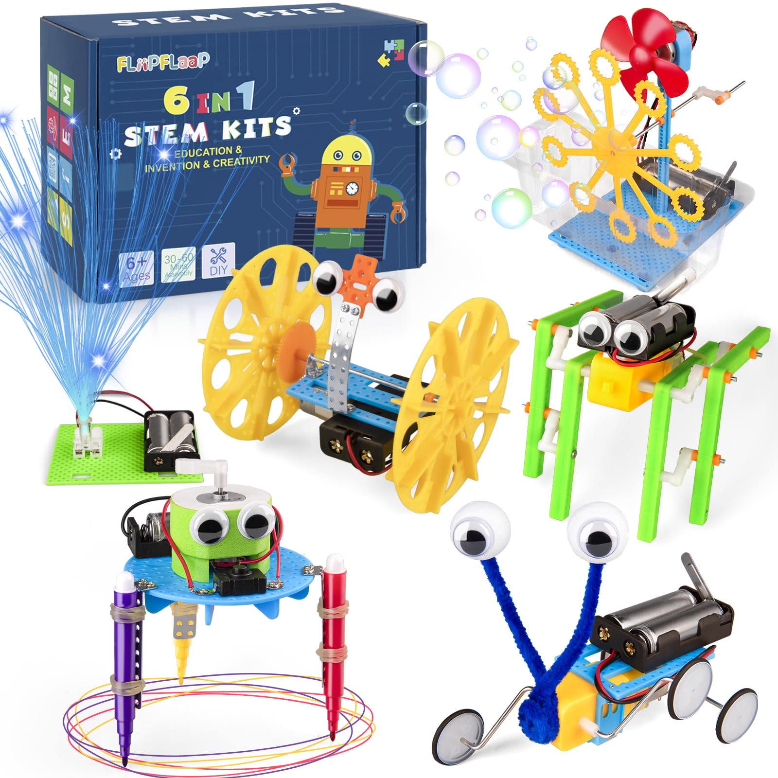 6-in-1 STEM Kit for Kids Ages 6-12, STEM Toys for Boys Ages 8-12, Robot Building Kit & Car Crafts for Kids, Science Activities Robotics Kits for 6 7 8