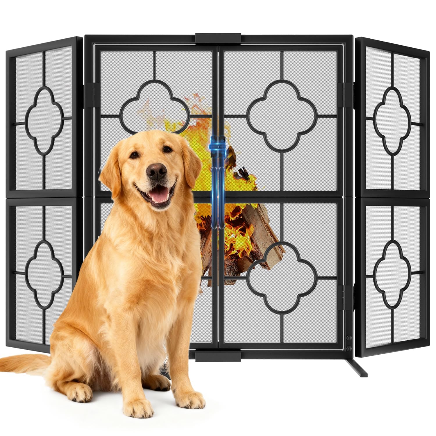 Amagabeli Écran De Cheminée 3 Panneaux en Fer Forgé Métal Décoratif Grille Clôture Solide Acier