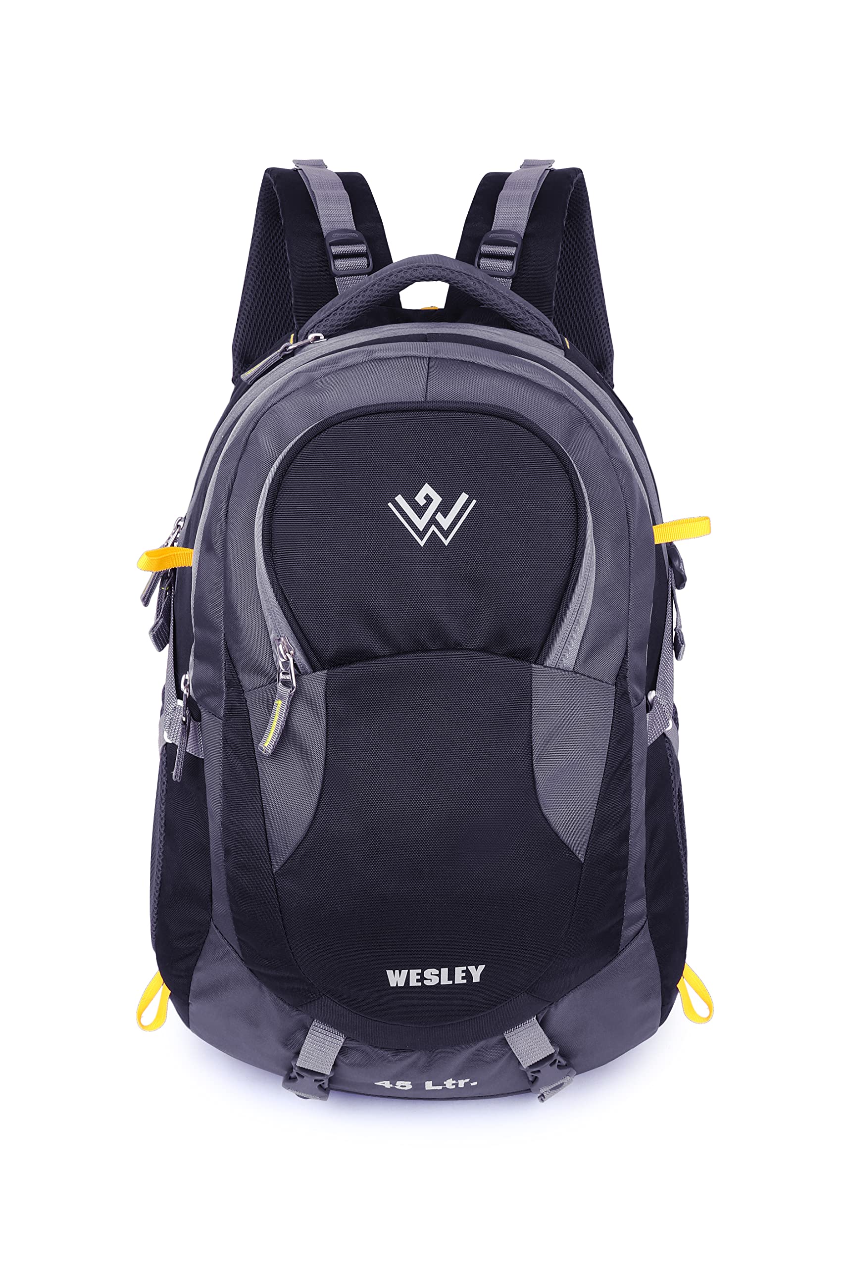 Wesley Spartan 45 Ltr Unisex trekking Rucksack Travel Backpack with Raincover and Internal Organiser, Black, L, Modern