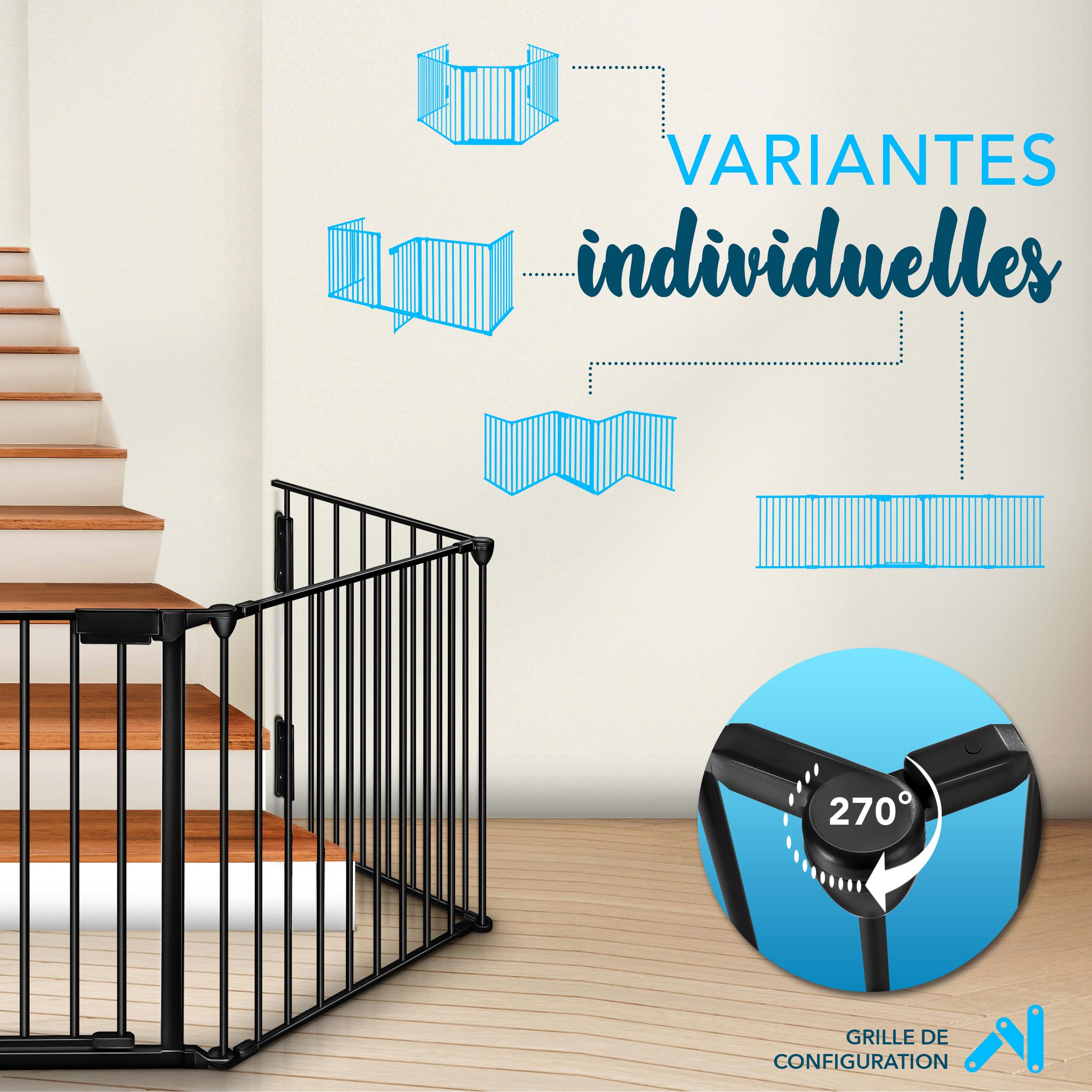 KIDUKU Barrière de sécurité Enfant Grande Version 300 cm Grille de Protection métal Pliable avec Porte Inclus 5 éléments