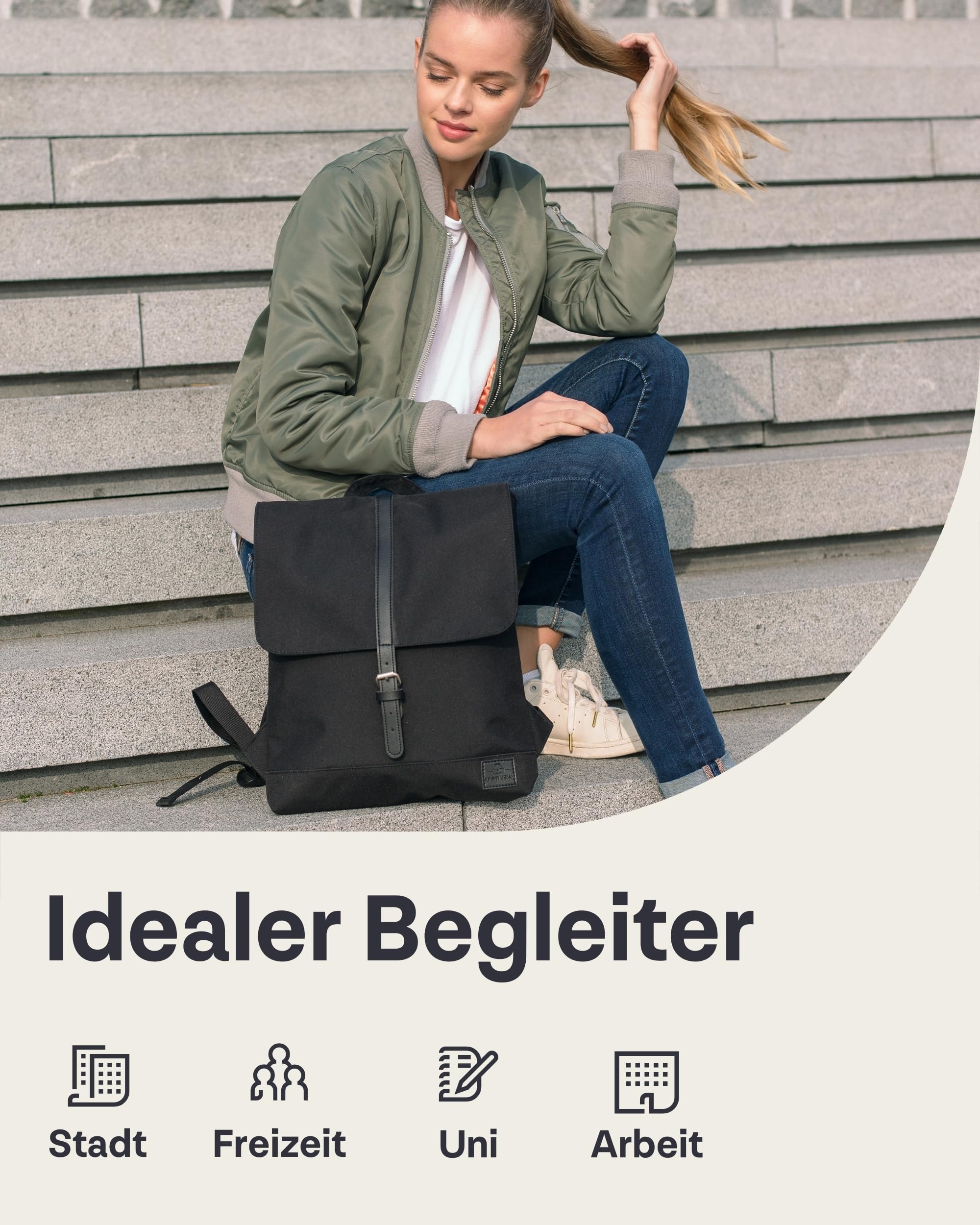 Johnny Urban Rucksack Damen - Mia - Schlanke Tasche mit Laptopfach - Aus Recyceltem PET - 7L - Wasserabweisend - Sand