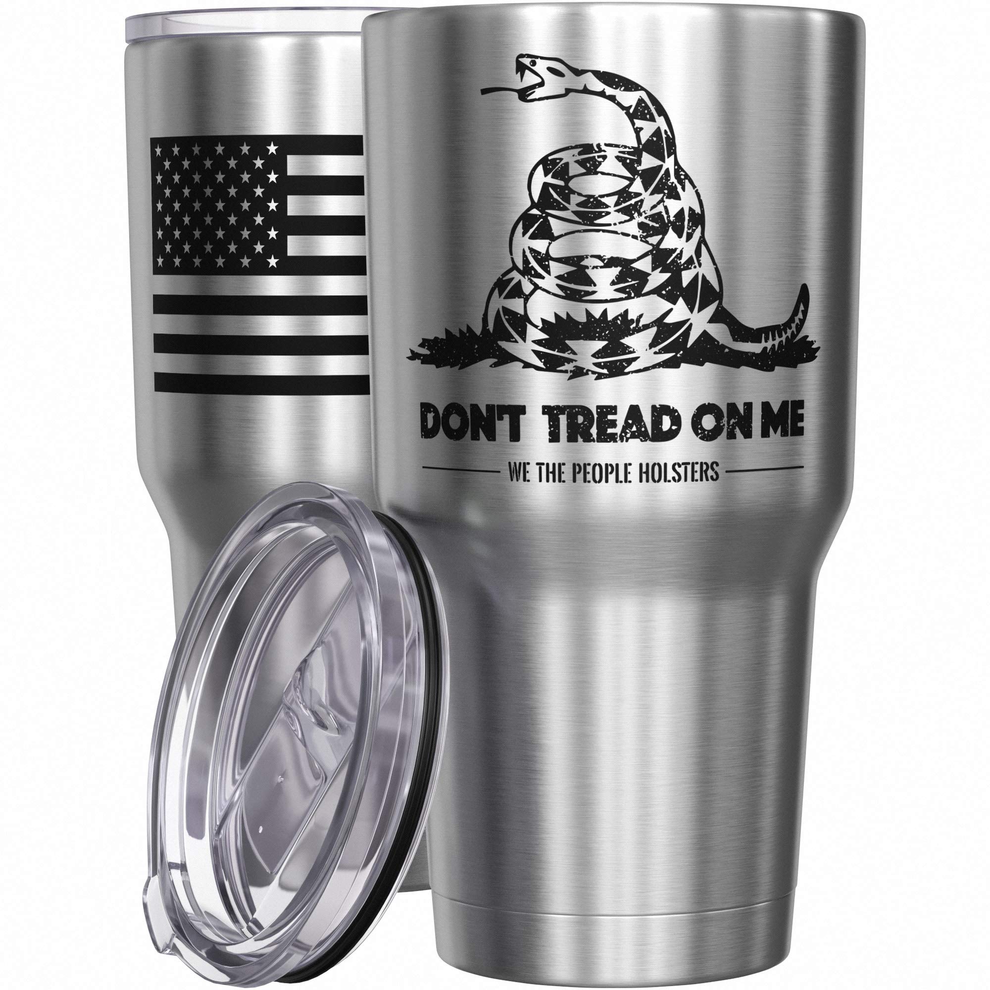 We The People Holsters - Gadsden Flag - Dont Tread On Me - American Flag Coffee Travel Mug, 30 oz