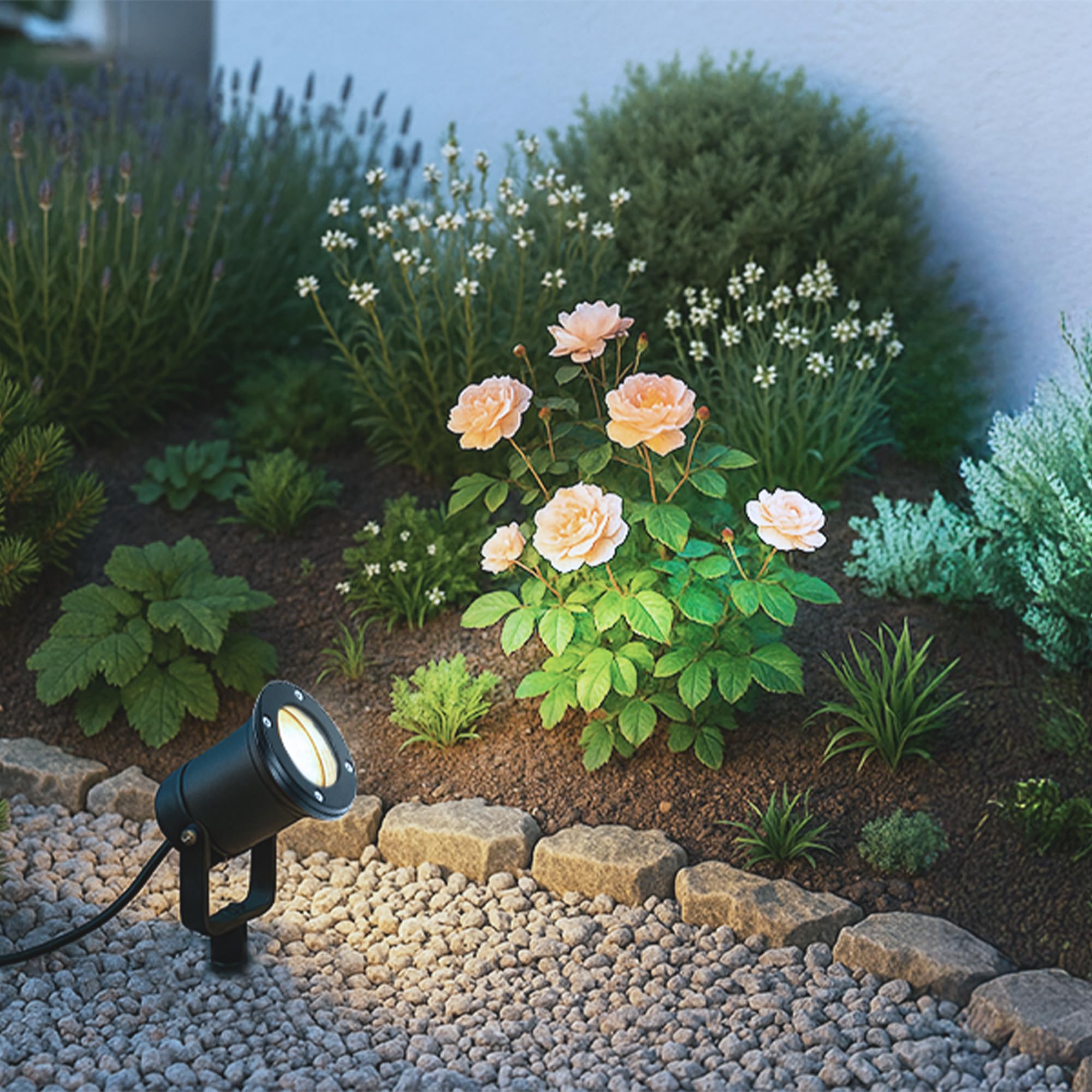 SSC-LUXon KARI Gartenstrahler 2 Stück Erdspieß schwarz GU10 3W neutralweiß | Zwei schwenkbare Gartenspots mit Erdspieß für Rasen, Bäume & Terrasse - neutralweiß, wetterfest IP65, je 1,8m Kabel