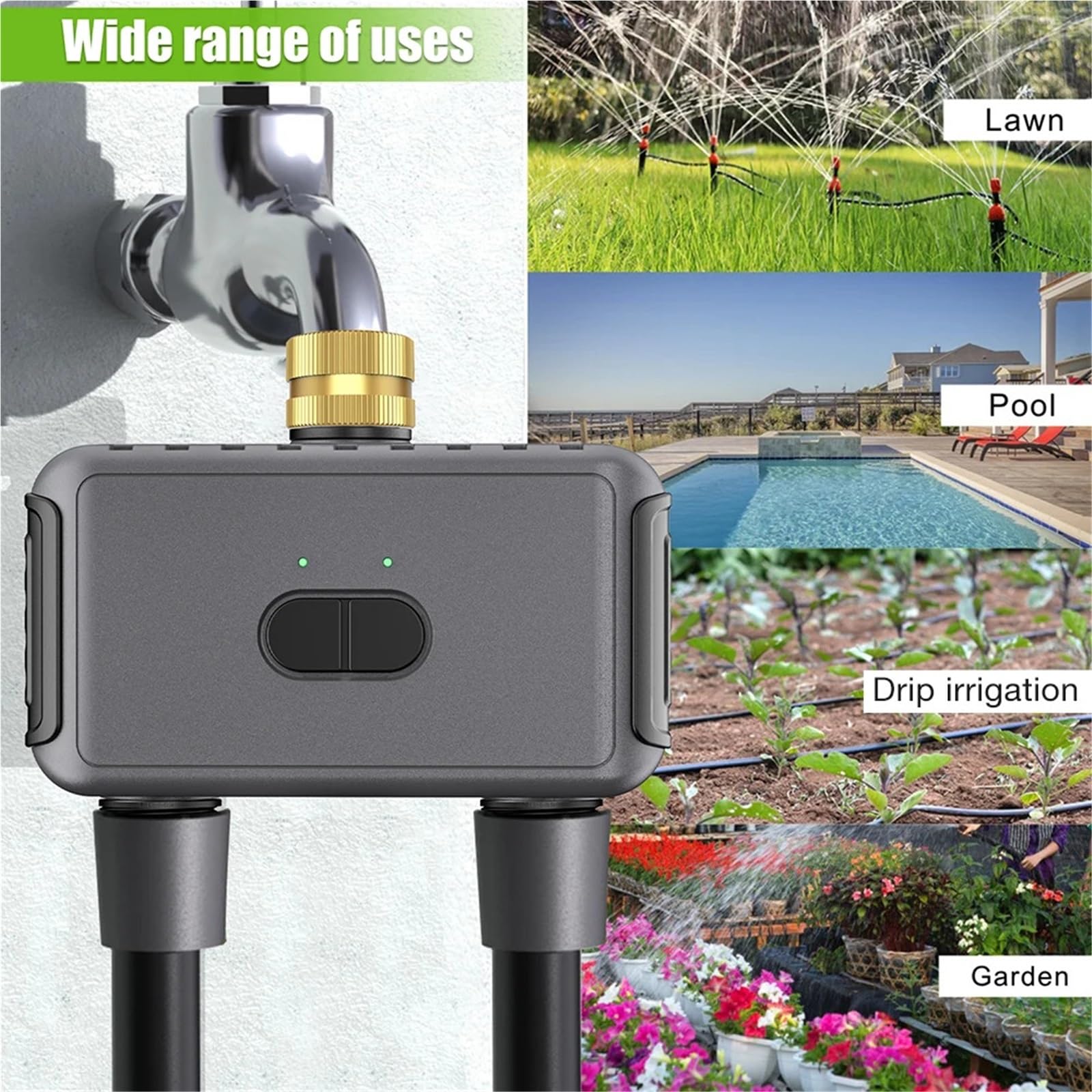 Timer per l'irrigazione, WiFi Water Timer Smart 2 uscite Sprinkler Timer di irrigazione del giardino Controller for irrigazione a goccia Programmatore di ritardo pioggia