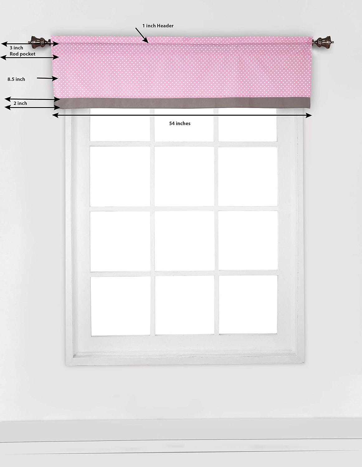 Bacati - Rod Pocket Window Valance Pin Dots Pink/Grey