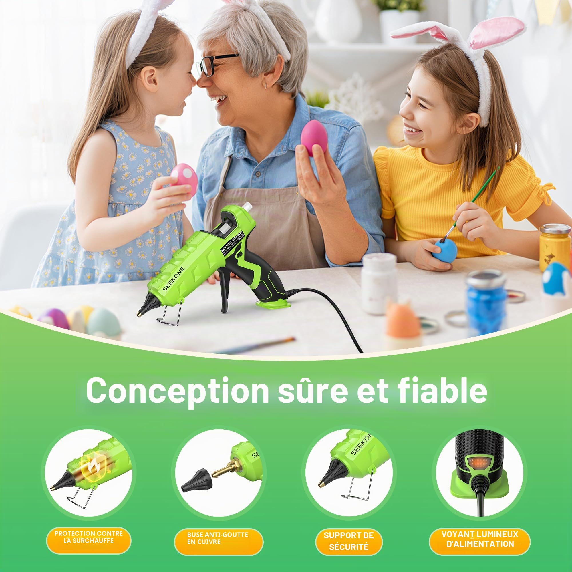 SEEKONE Pistolet à Colle Chaude 60/100W, Deux Vitesses Pistolet a Colle Anti Écoulement avec 20pcs Bâtons (150 mm), Chauffage Rapide et Sécurisé Pistolet Colle pour Réparation, Artisanat, DIY, Maison