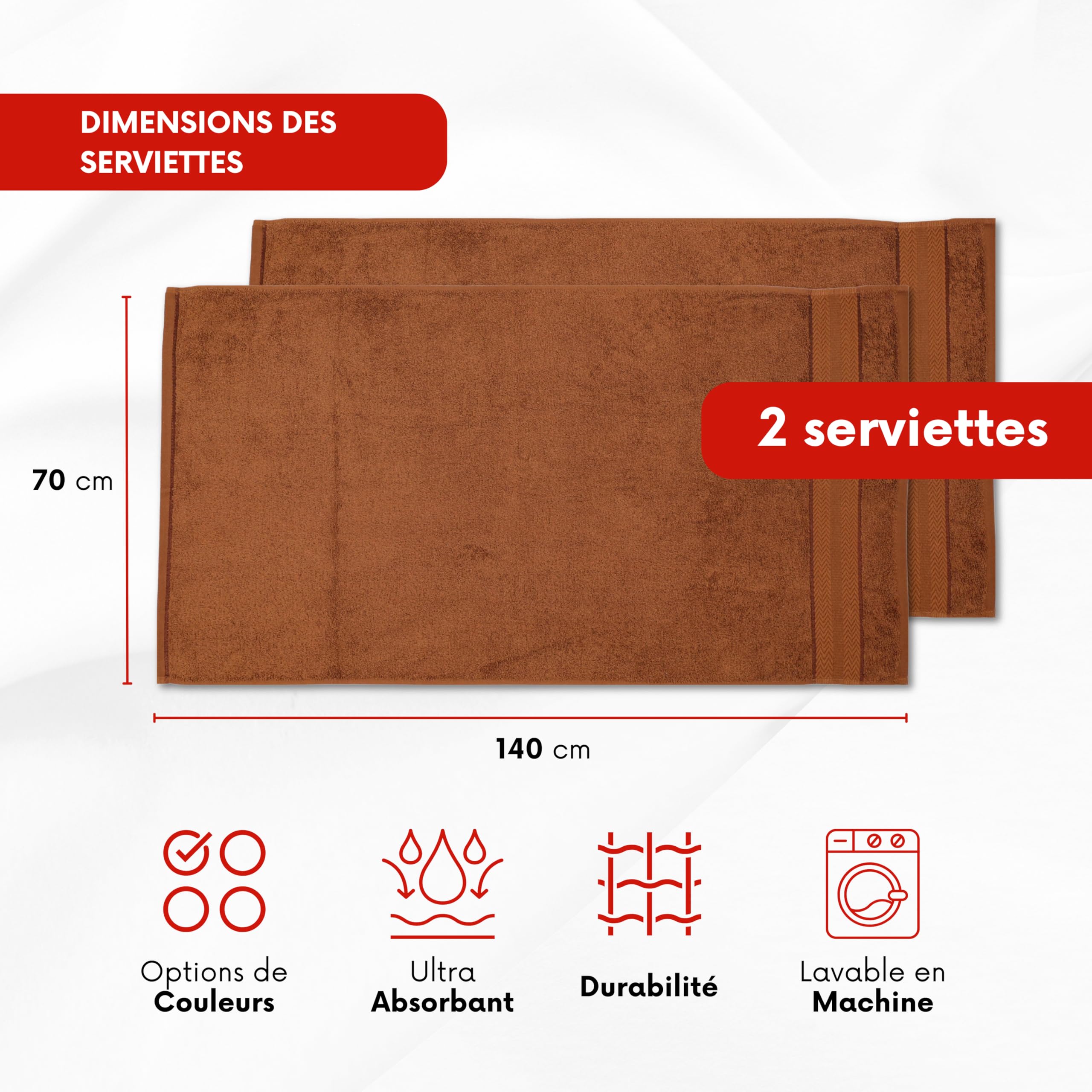EURO DECO Towel Set Salle De Bain - 2 Serviettes De Bain 70X140 cm - 100% Coton Premium Très Absorbant et à séchage Rapide/Super Douce (Marron, 2 PCS -70X140)