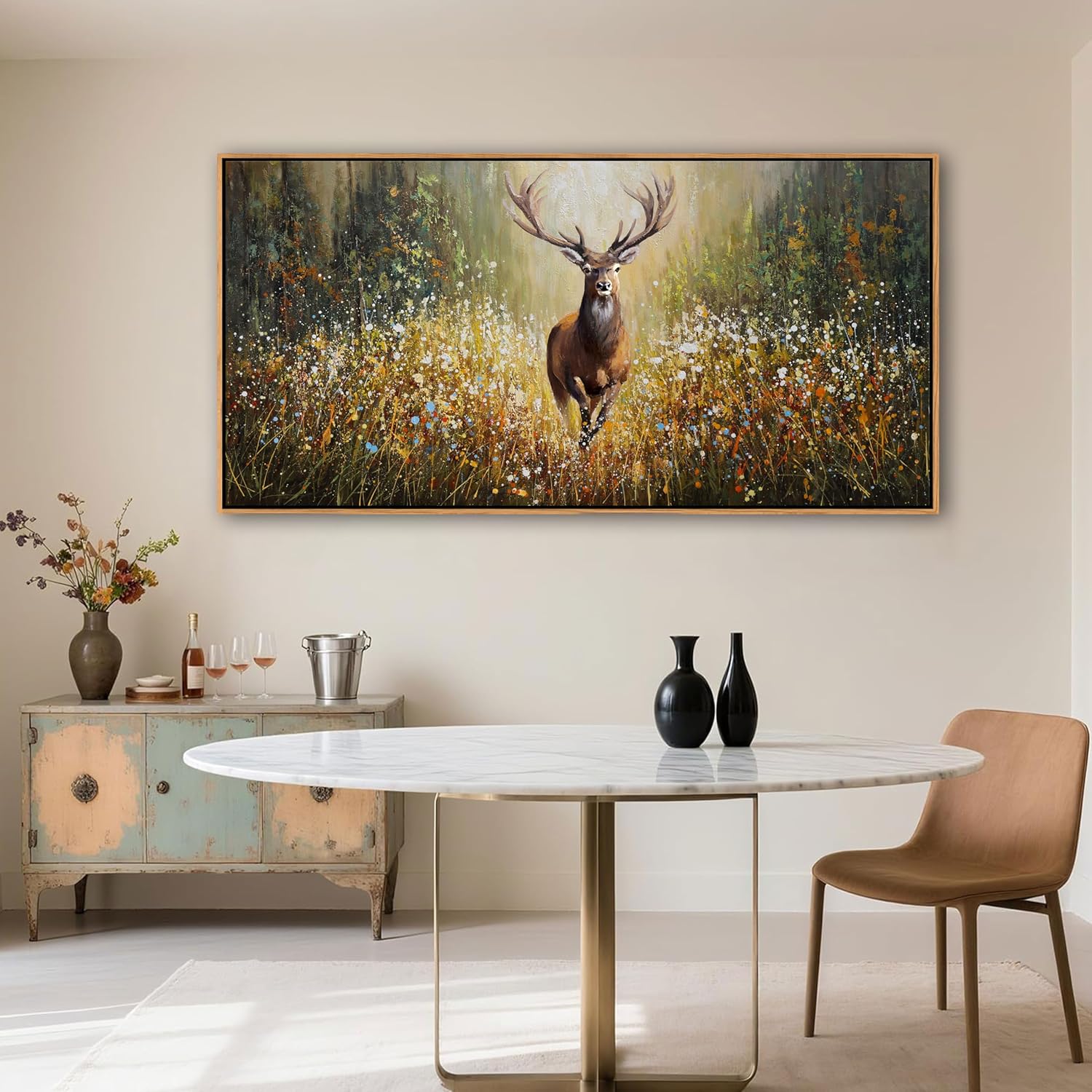 XLSJERST Country Wall Decor Poster 48x24 Inches - Elk Picture Hunting Artwork Large Canvas Picture Brown Deer Wall Art for Living Room Guest Bath Decoration