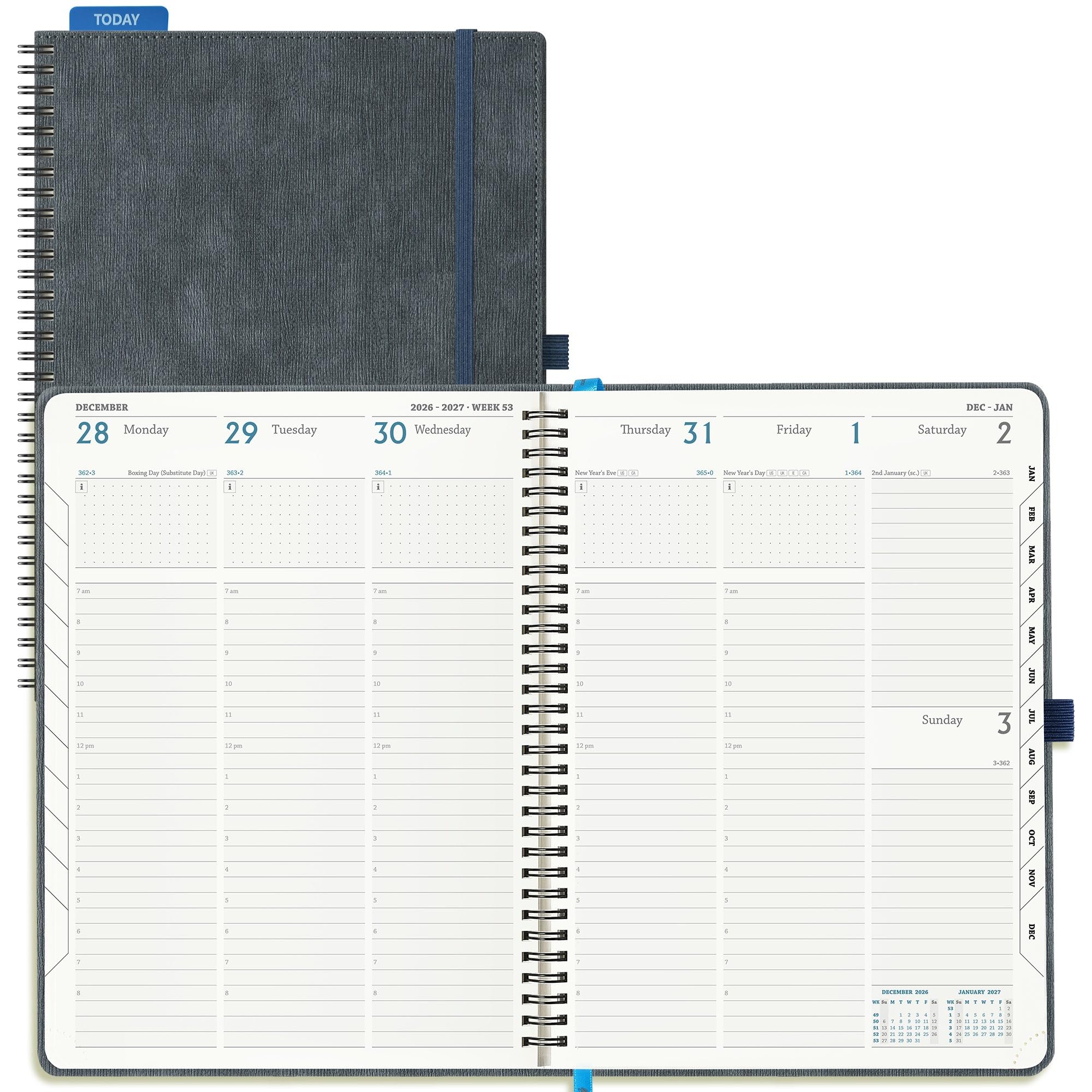 IN-LUXPRO Academic Diary 2026-2027 Week to View A4 Large(29x21.5 cm)Spiral 18 Months (Jul'26 - Dec'27)Mid Year Diary 26/27 Vertical Weekly Planner with Timeslots& Month Tabs, PU Leather Charcoal Gray โ image 1
