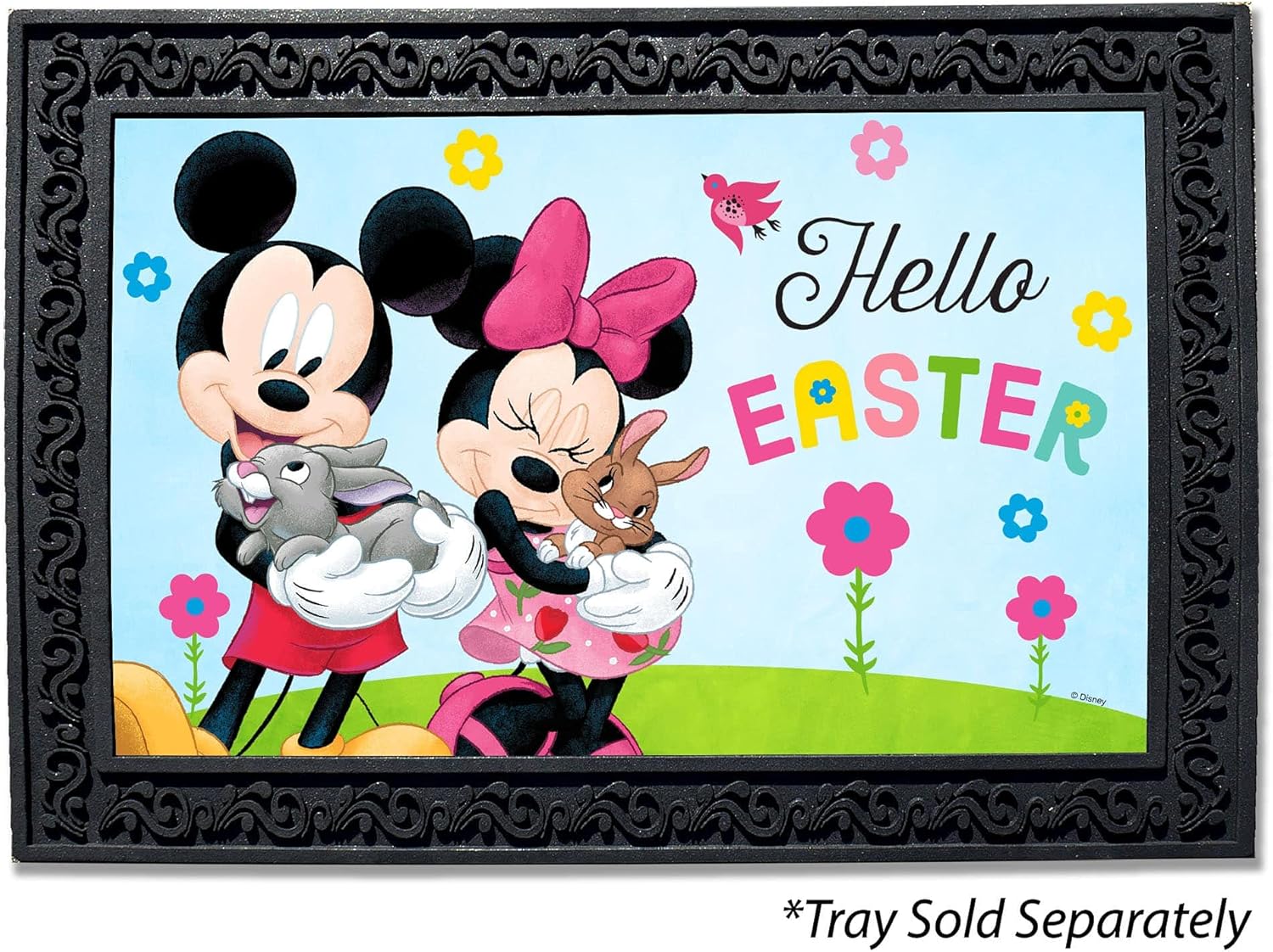 Flagology.com, Disney Hello Easter Mickey & Minnie Doormat - 18" x 30", Outdoor/Indoor, Heavy Duty Recycled Rubber, Non-Slip Backing, Doormat, Easter