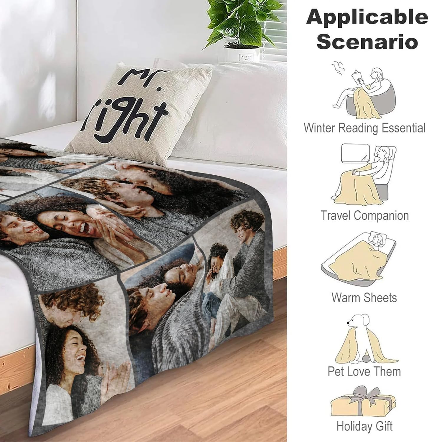Custom Sherpa Blanket with Picture Customized Fleece Photo Blanket for Couples Gifts Personalized Blankets and Throws Christmas Valentines Day Gifts for Boyfriend Girlfriend