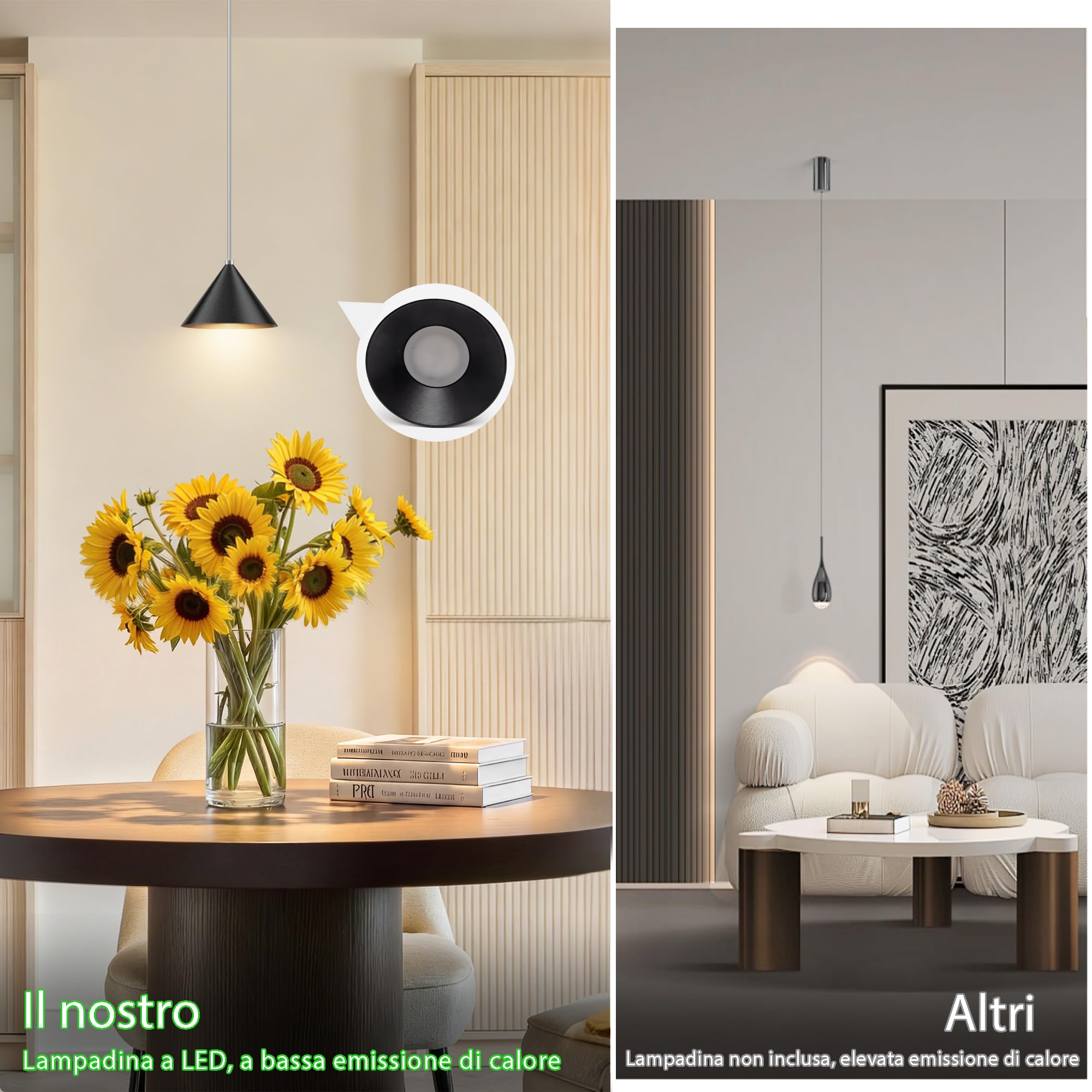 3 Pezzi Lampada a sospensione LED Moderne 12W 800LM, Regolabile In Altezza lampada a sospensione moderna Nero, Alluminio Per Soggiorno Sala Da Pranzo Kitchen Comodino Camera da Letto(3000K)