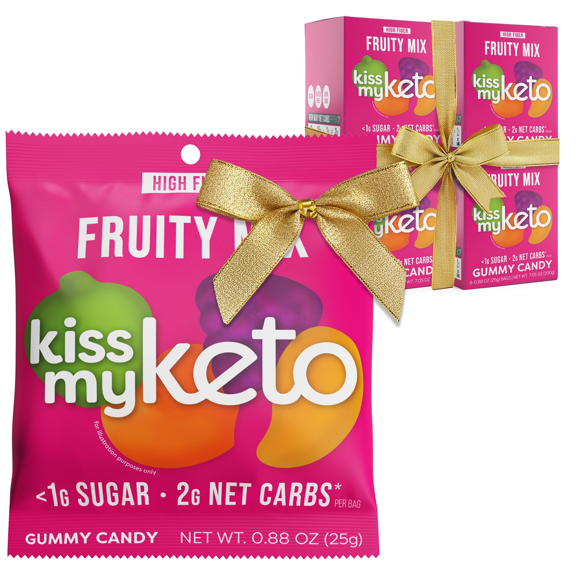 Kiss My Keto Sugar Free Gummies, Fruity Mix 32-Pack – Satisfy Cravings while Staying in Ketosis – High Fiber, 7g Net Carbs, Non-GMO, Vegan, & Gluten-Free – Low-Calorie Vegan Candy
