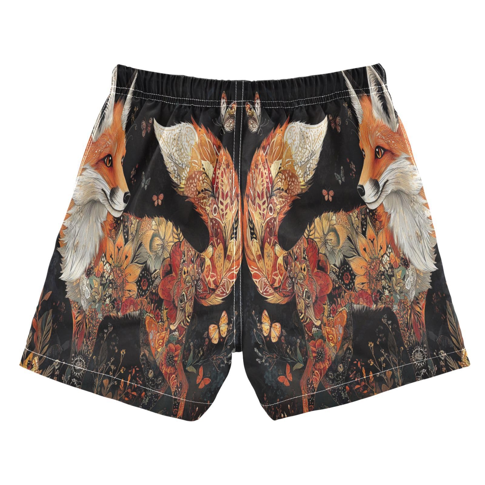 Jucciaco Boys Beach Board Shorts Fox Flower Cool Quick Dry Swim Trunk Swimwear for Kids