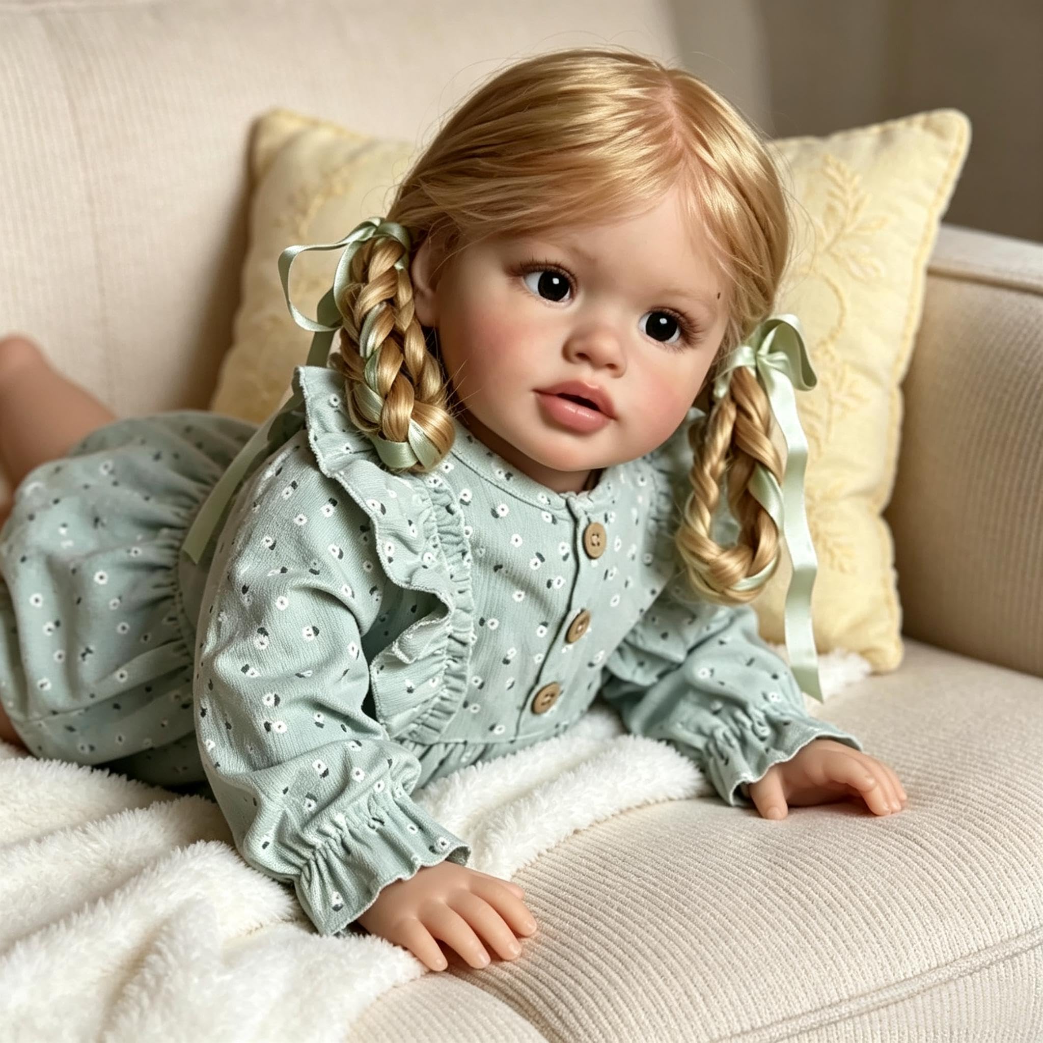 RXDOLL Reborn Kleinkind-Puppe, 66 cm, weicher Vinyl-Stoffkörper, lebensechte Babypuppen mit verwurzeltem Haar, realistische Neugeborenenen-Babypuppe, echte Größe, Reborn-Babys für Kinder ab 3 Jahren