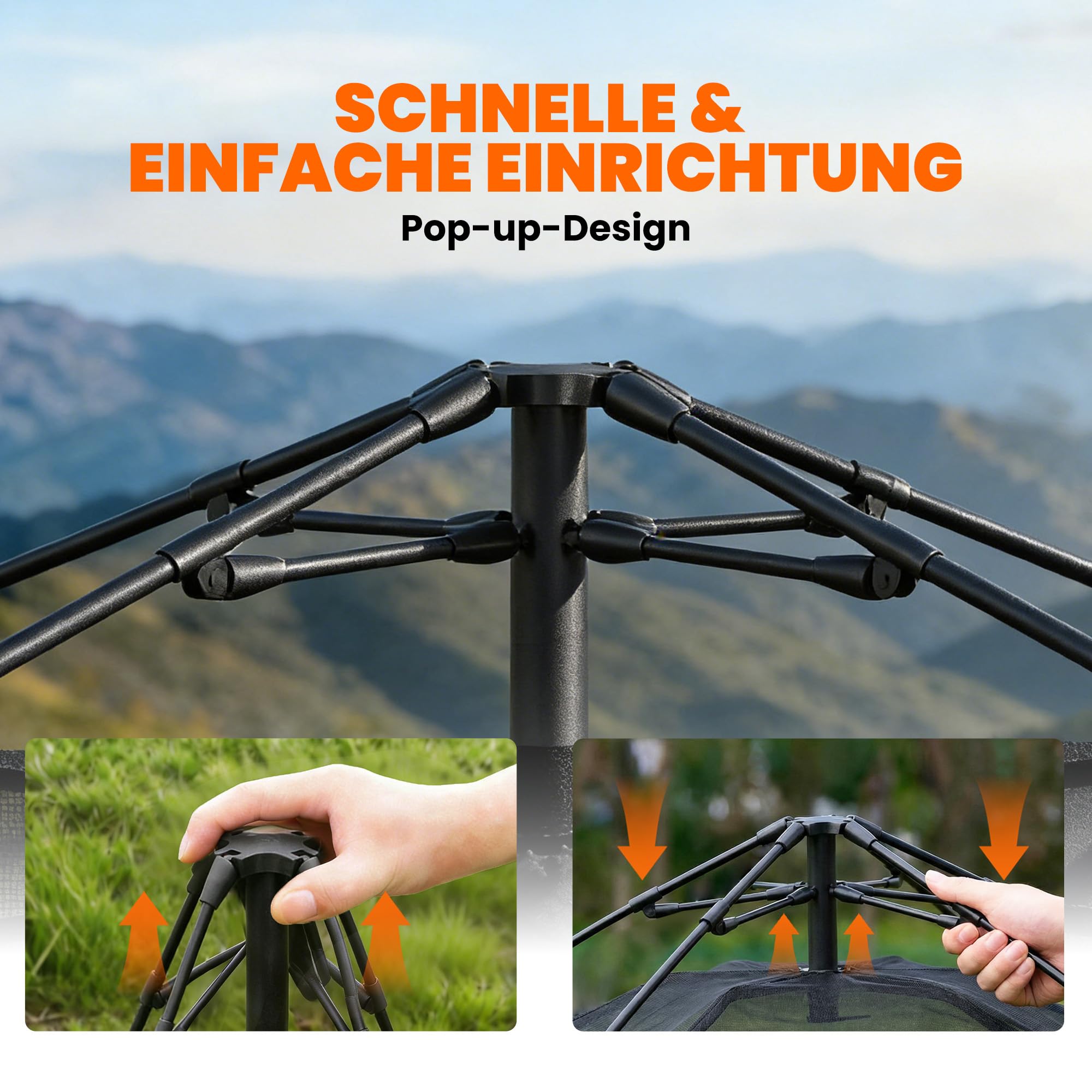 Outsunny Instant-Pop-Up-Zelt mit Regenschutz Outdoor Familienzelt Khaki | Für 2-3 Personen, Wasserdicht, Kuppelzelt, 2 Türen, 2 Fenstern, Tragetasche