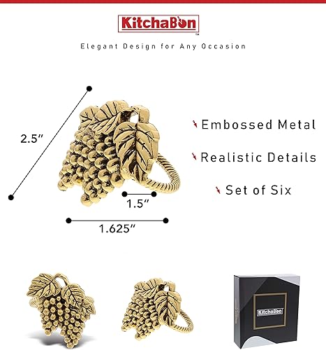 Miniatura 2 de KitchaBon Juego de 6 servilleteros dorados, servilleteros para decoración de mesa, servilleteros para cenas familiares, banquetes elegantes y