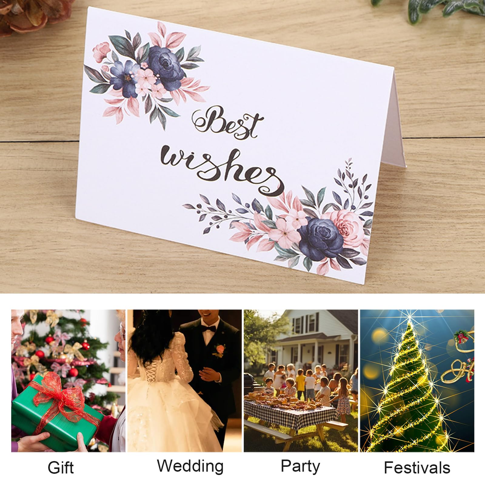 CZAKOMIX 50 pz 2 colori 16*11cm busta kraft- Bianco,marrone chiaro, con 50 pz 14*9,3cm carta auguri,busta regalo,biglietto di ringraziamento, per compleanno, Natale, Ringraziamento,invito(Best Wishes)
