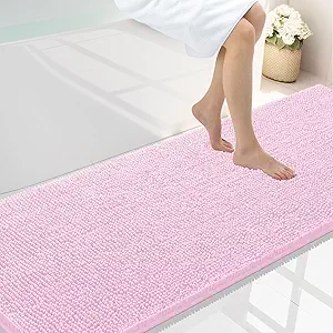 Smiry Luxury Chenille Bathroom Rugs 70x24, Extra Soft and Absorbent Shaggy Bath Mat, Machine Washable, Non-Slip Plush Carpet Runner for Tub, Shower, and Floor, Home Decor Accessories, Pink