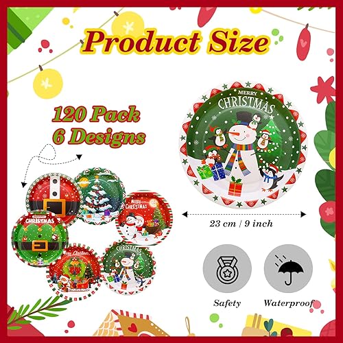 Miniatura 4 de 120 platos de papel de Navidad de 9 pulgadas, platos desechables de Navidad, platos de postre de papel de Navidad, cinturón de Papá Noel, alce,