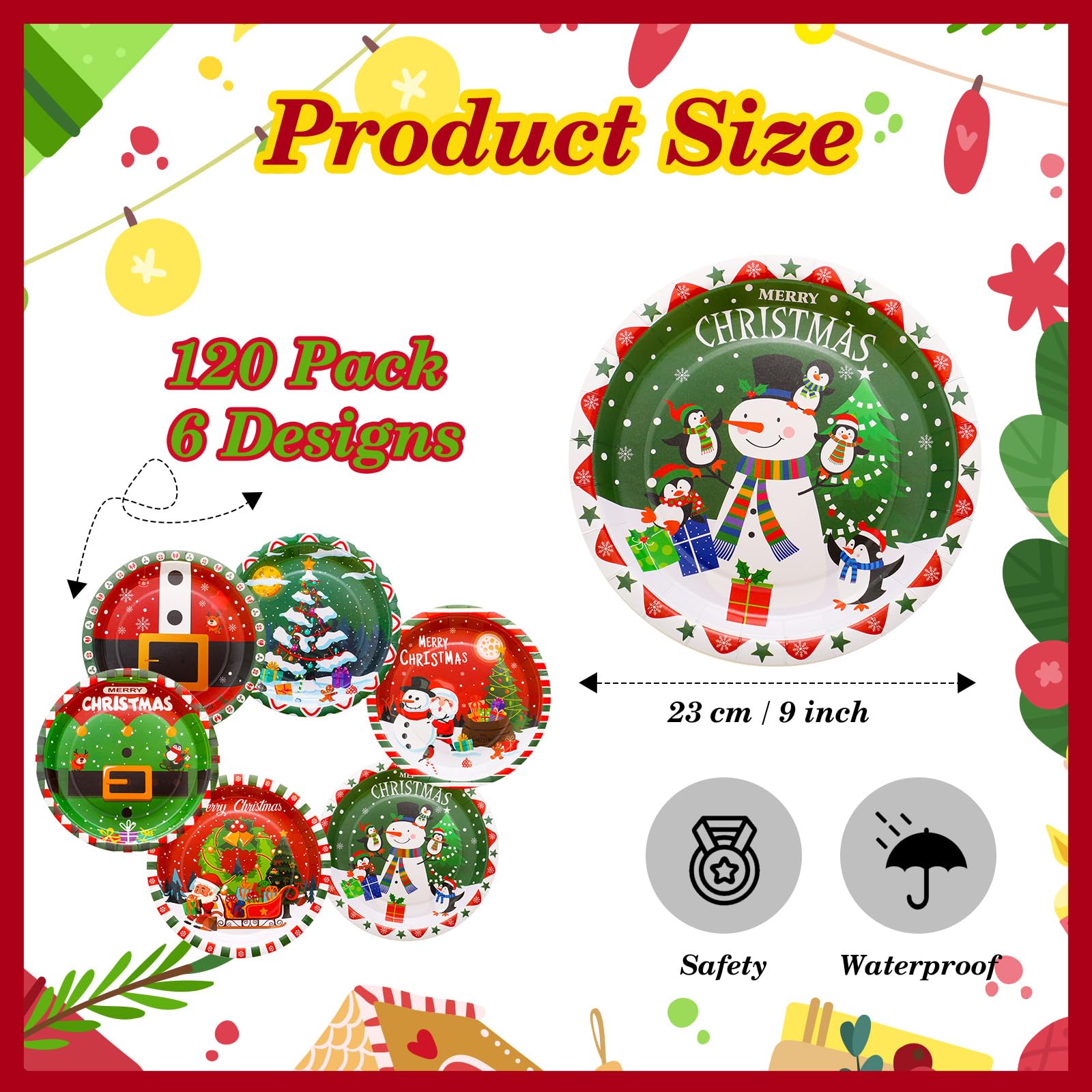 Lot De 60 Assiettes Jetables En Carton Pour Noël - 22,9 Cm - Motifs Père Noël Et Bonhomme De Neige - Parfait Pour Fêtes Et Réveillons