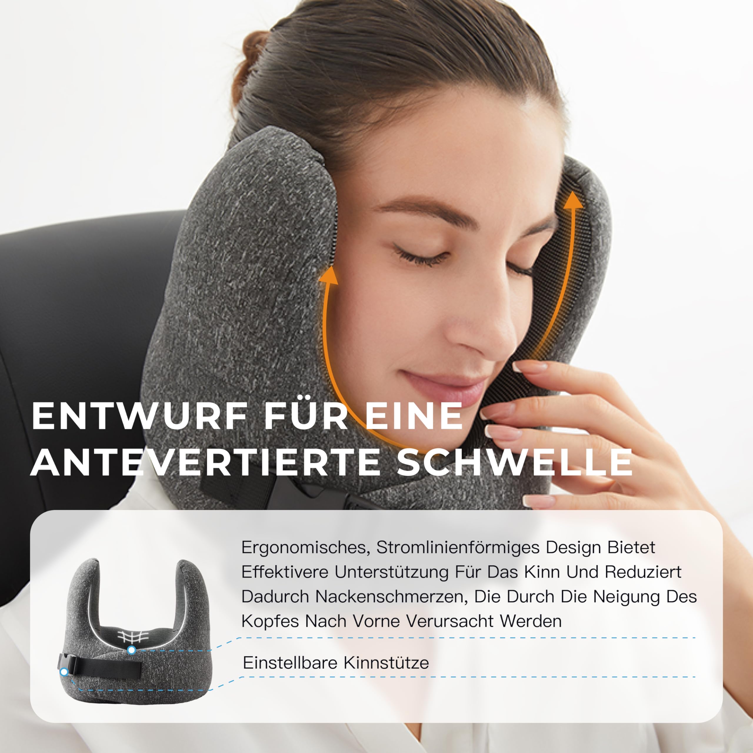 Jamdok Cuscino da Viaggio, Memory Foam, Copertura Lavabile In Lavatrice,Cuscino Cervicale da Viaggio Tightness Regolabile, Supporto testa，Perfetto per Auto Aereo Ufficio e Domestico(grigio)