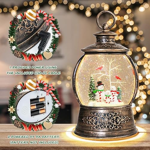 Miniatura 57 de Globo de Nieve Cardinal, Globo de Nieve Musical de Muñeco de Nieve Navideño tipo Linterna con Luces con Temporizador de 6H a Batería y Alimentado