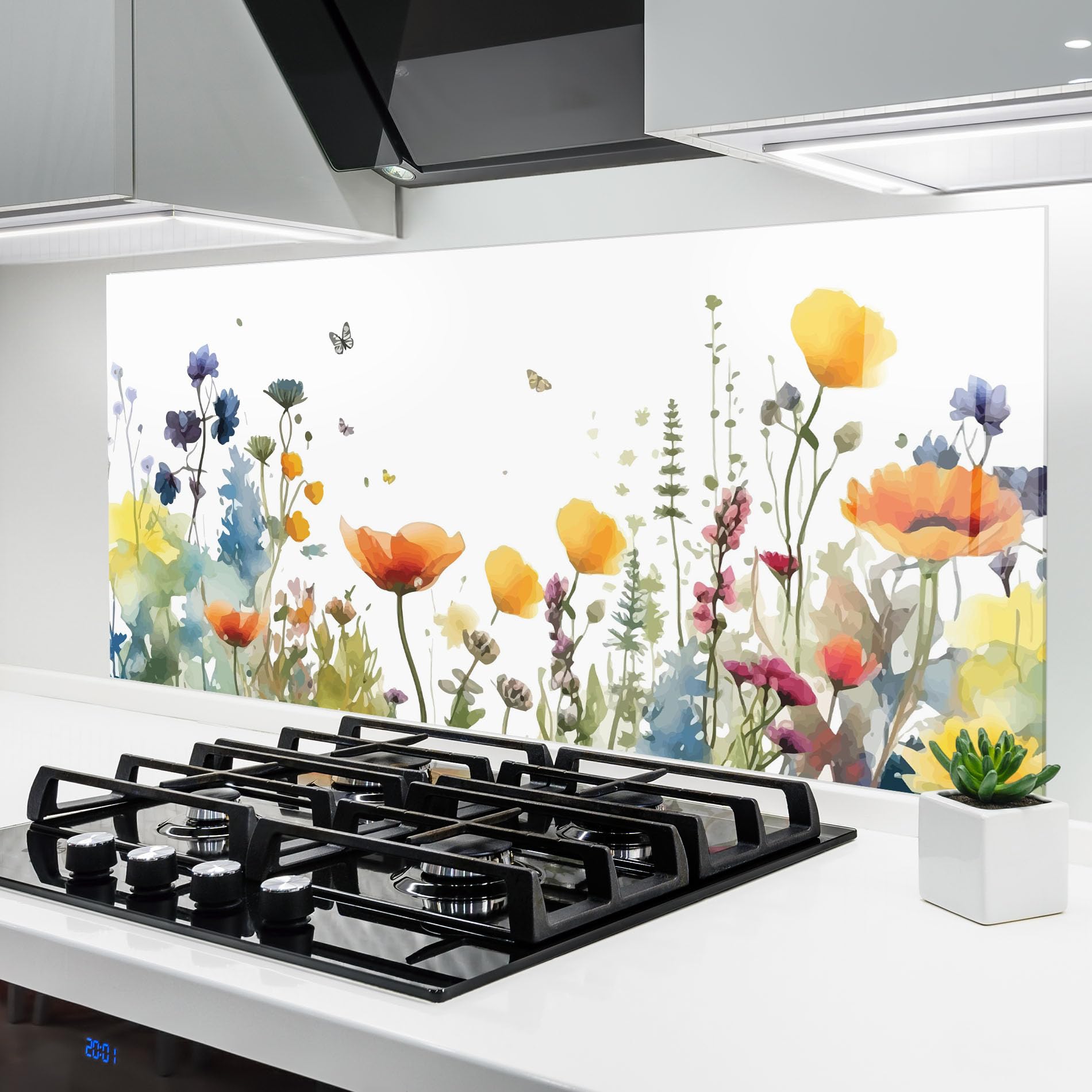 ARTHUB® Crédence de Cuisine en Verre 60x150 cm, Watercolor Spring Flowers | Protection Contre Les éclaboussures, Revêtement Mural en Carreaux, Plaque en Verre, Verre trempé, Paysages, Printemps