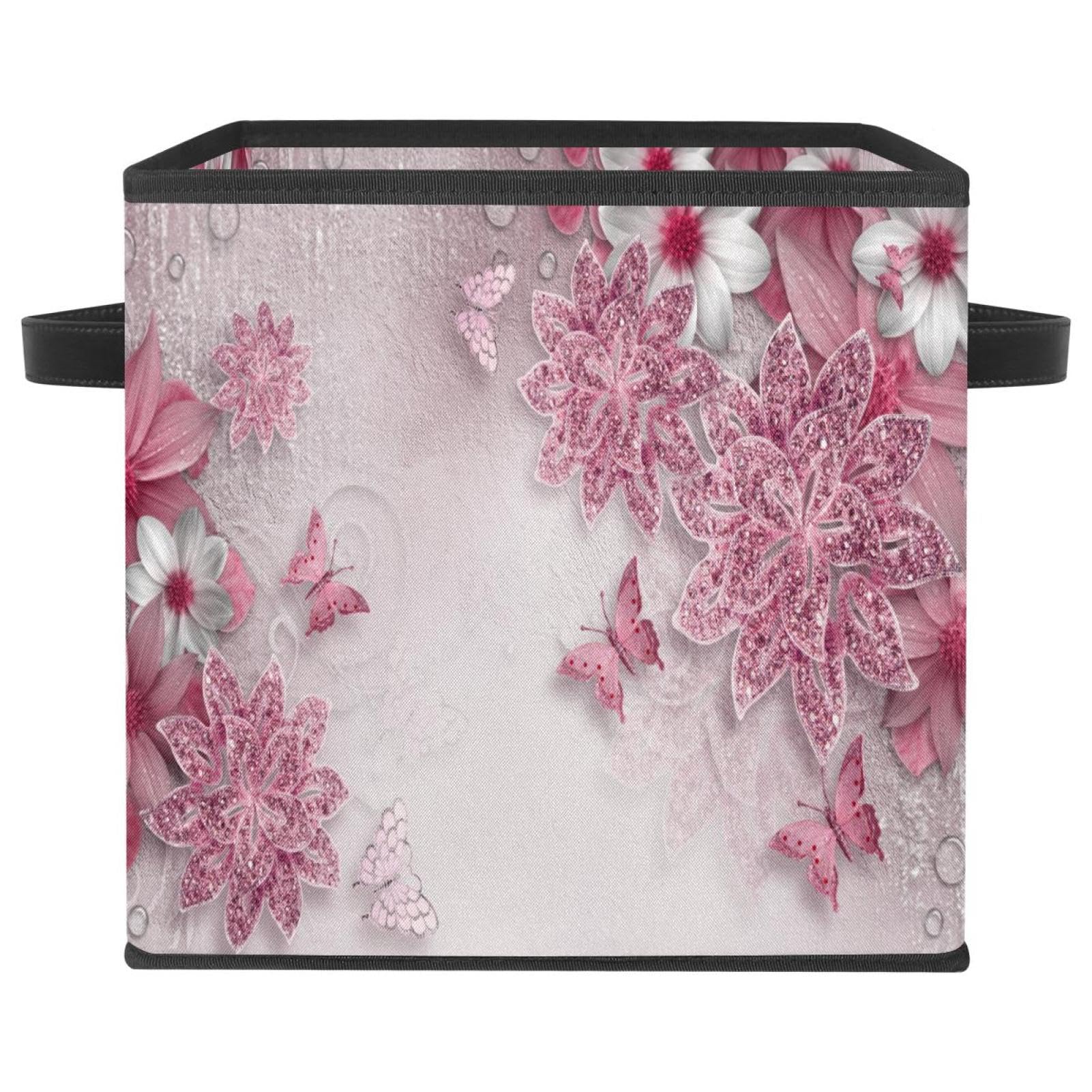 Boîte de rangement pliable pour chambre bébé fleur et papillon