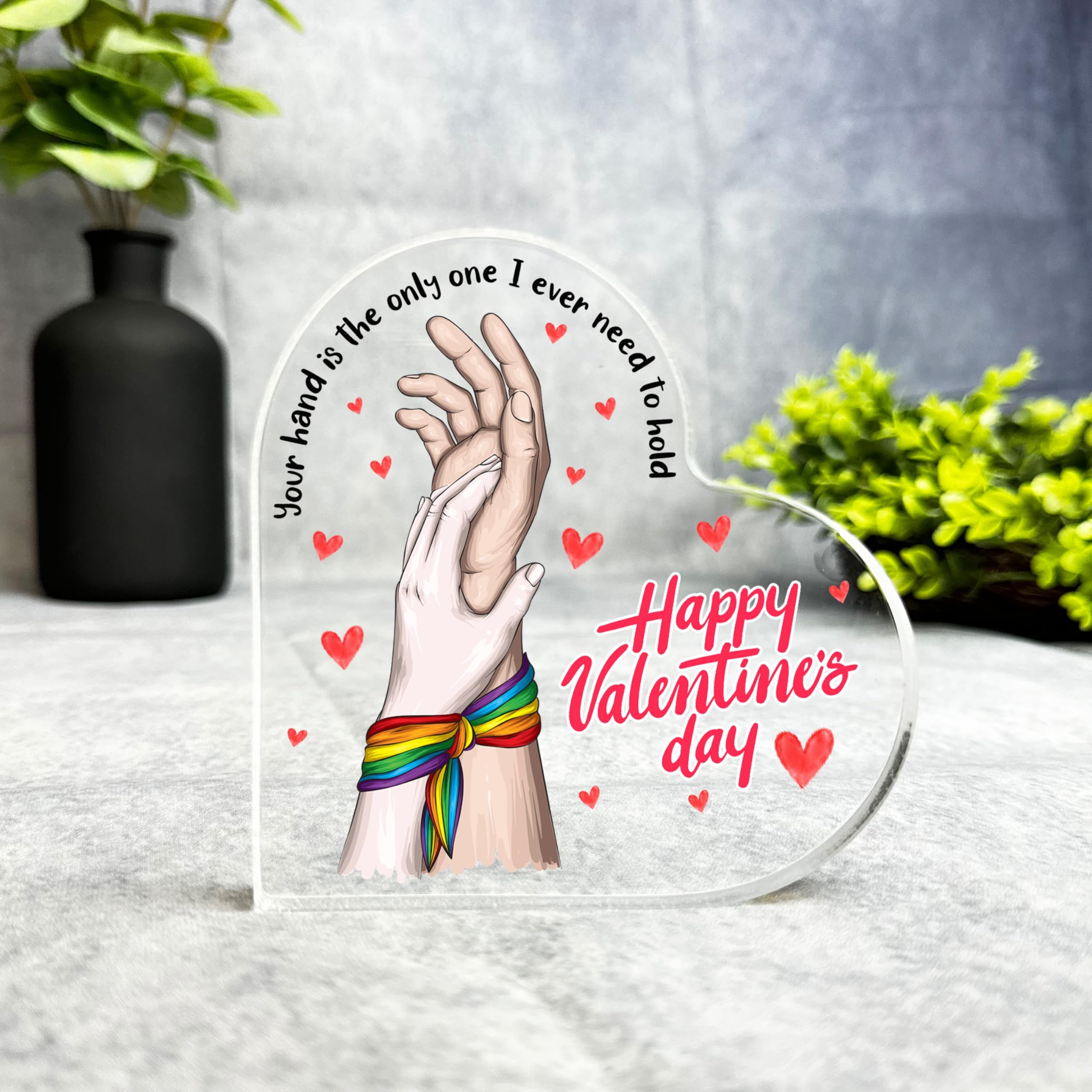 Lgbt Romantic Gift For Valentine's Day Hands Holding Keepsake Side Heart Ornament Plaque | Decorative Trinket Gift | Acrylic Plaque Ornament Keepsake Gift | Custom Sentimental Gift