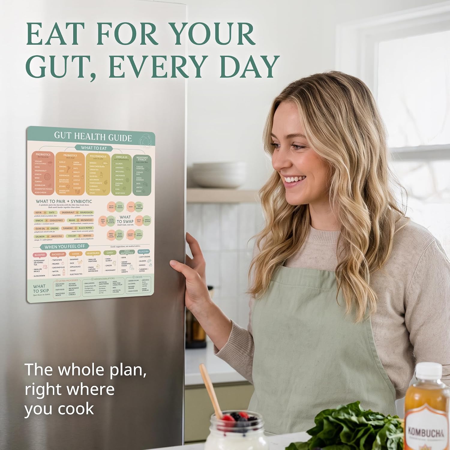 Gut Health Foods Chart Magnet - Probiotic Prebiotic Fiber Fridge Guide image 2