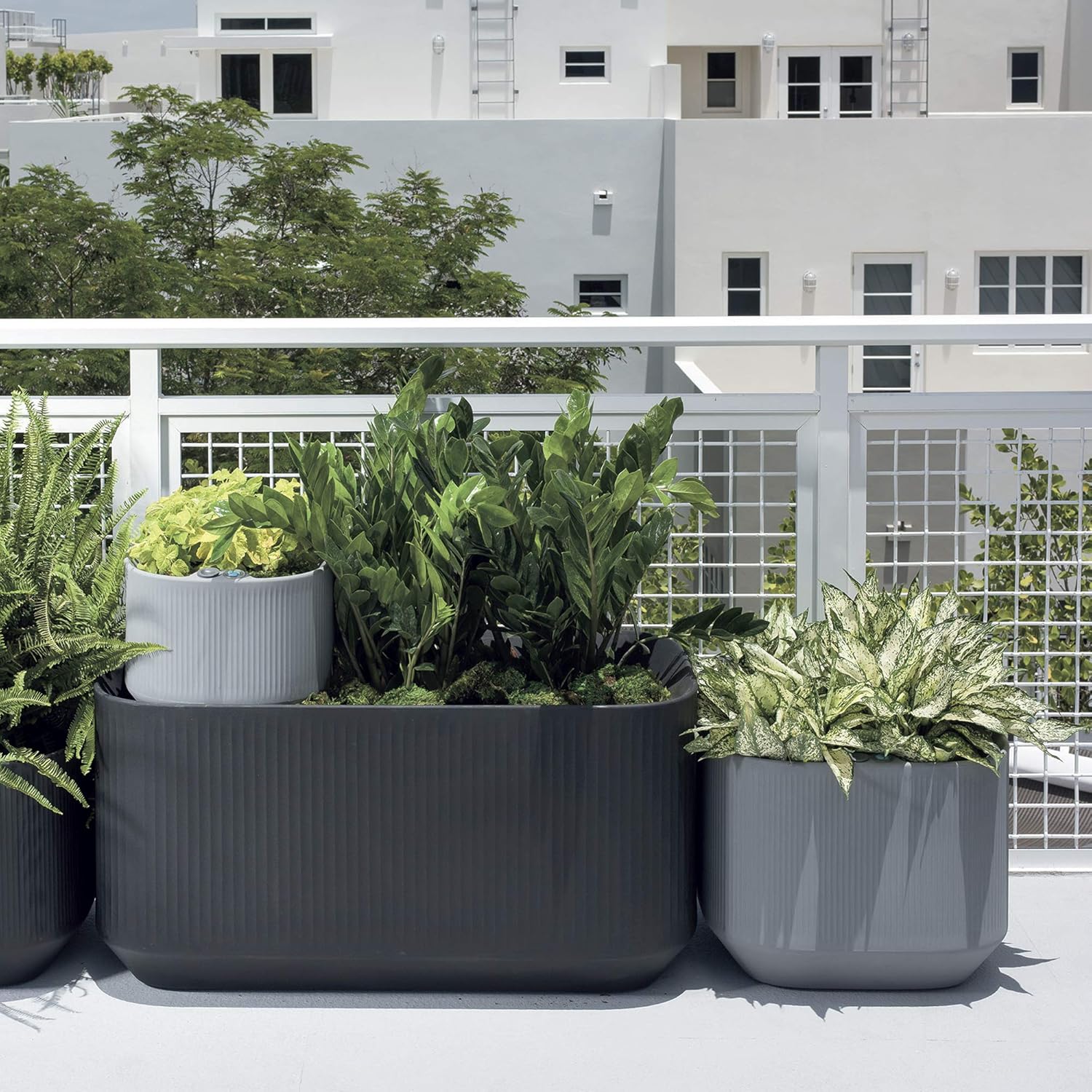 Crescent Garden Modular Trough Planter Box, Self-Watering Pot for Indoor and Outdoor Plants, Modern Planter 20"x14"x12" (Olive)